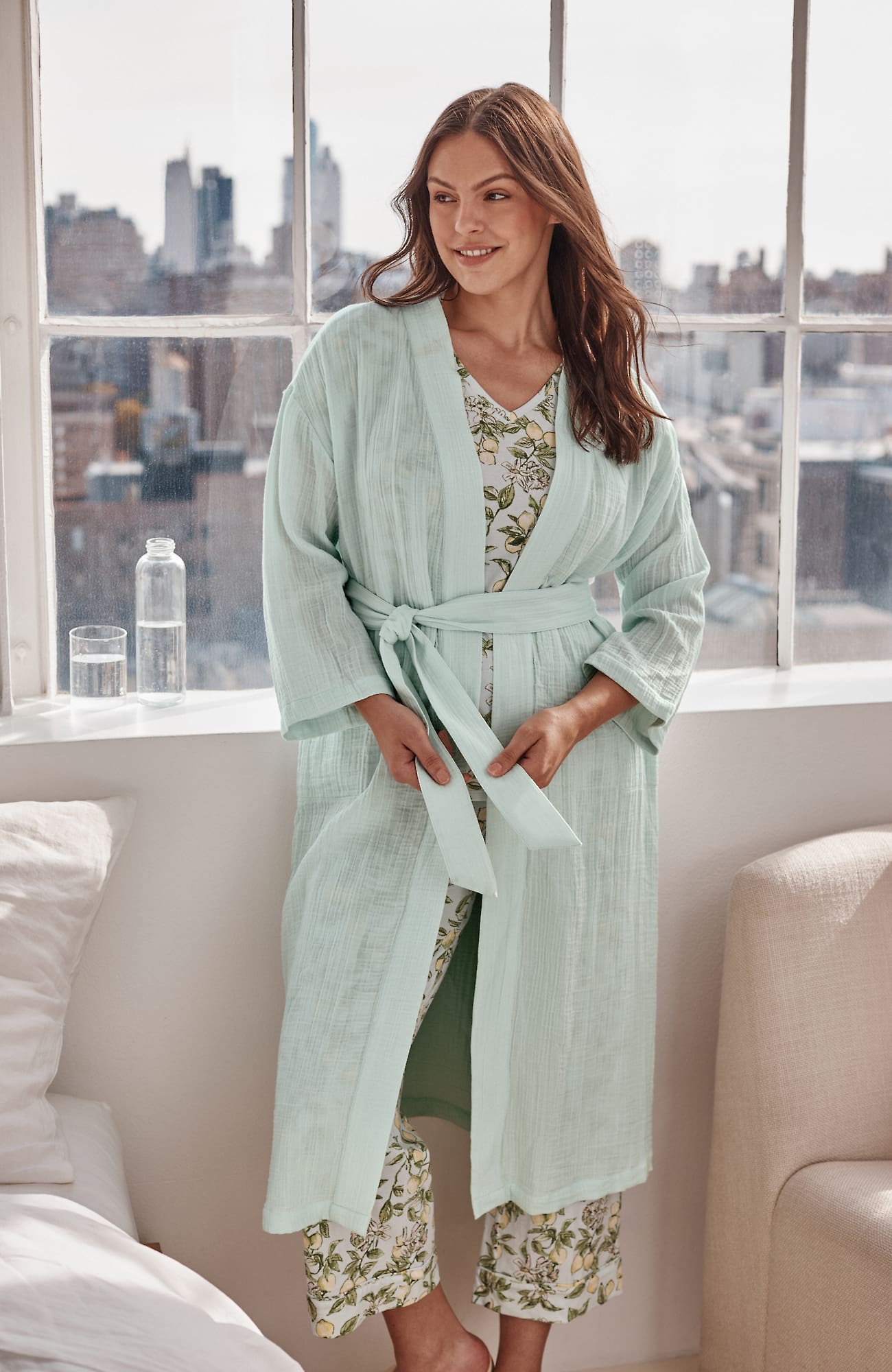 Women's Sleep Cotton-Gauze Robe (Sweet Celadon) (Size: S) J. Jill