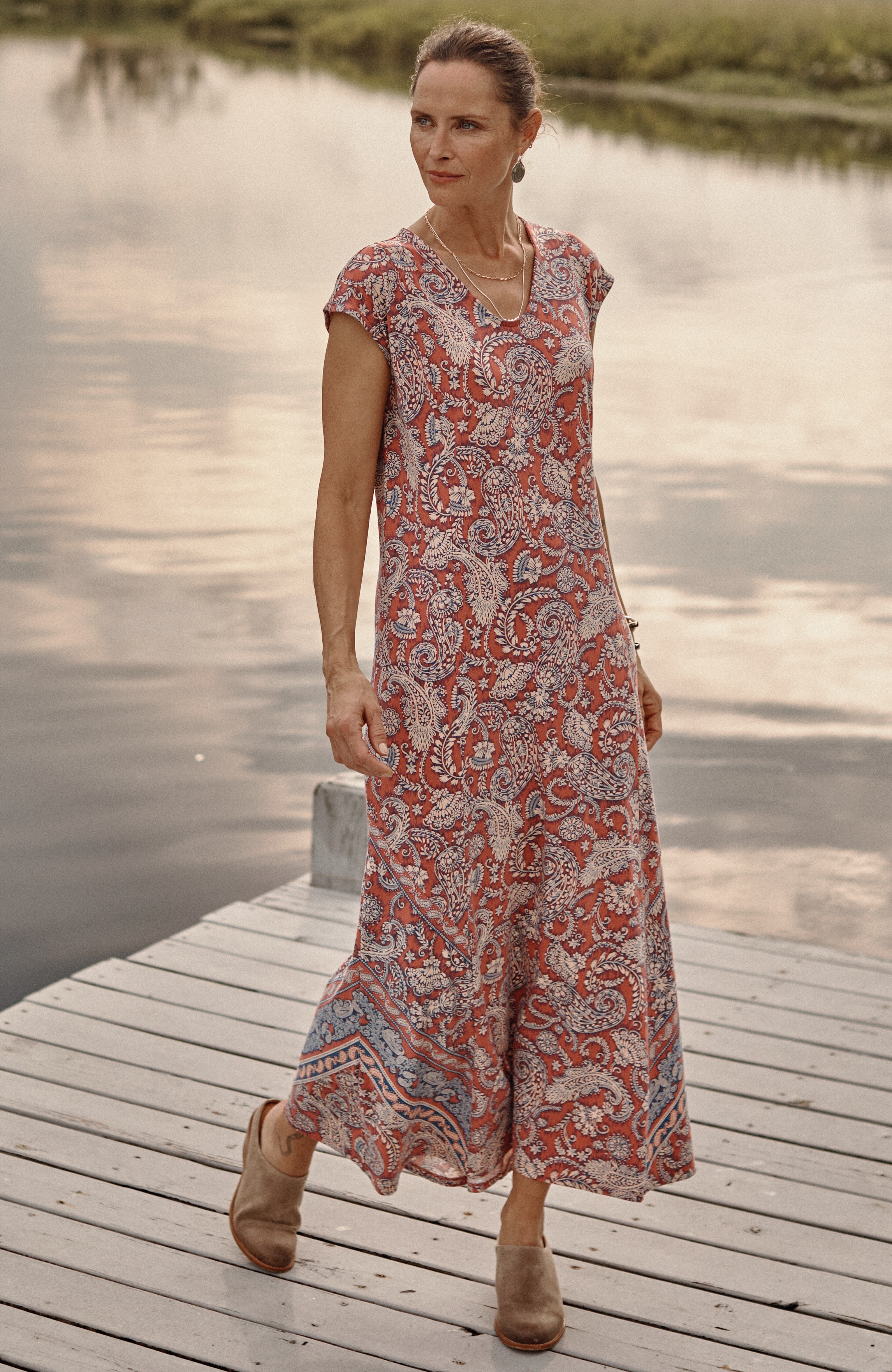 pure jill placed-border maxi dress