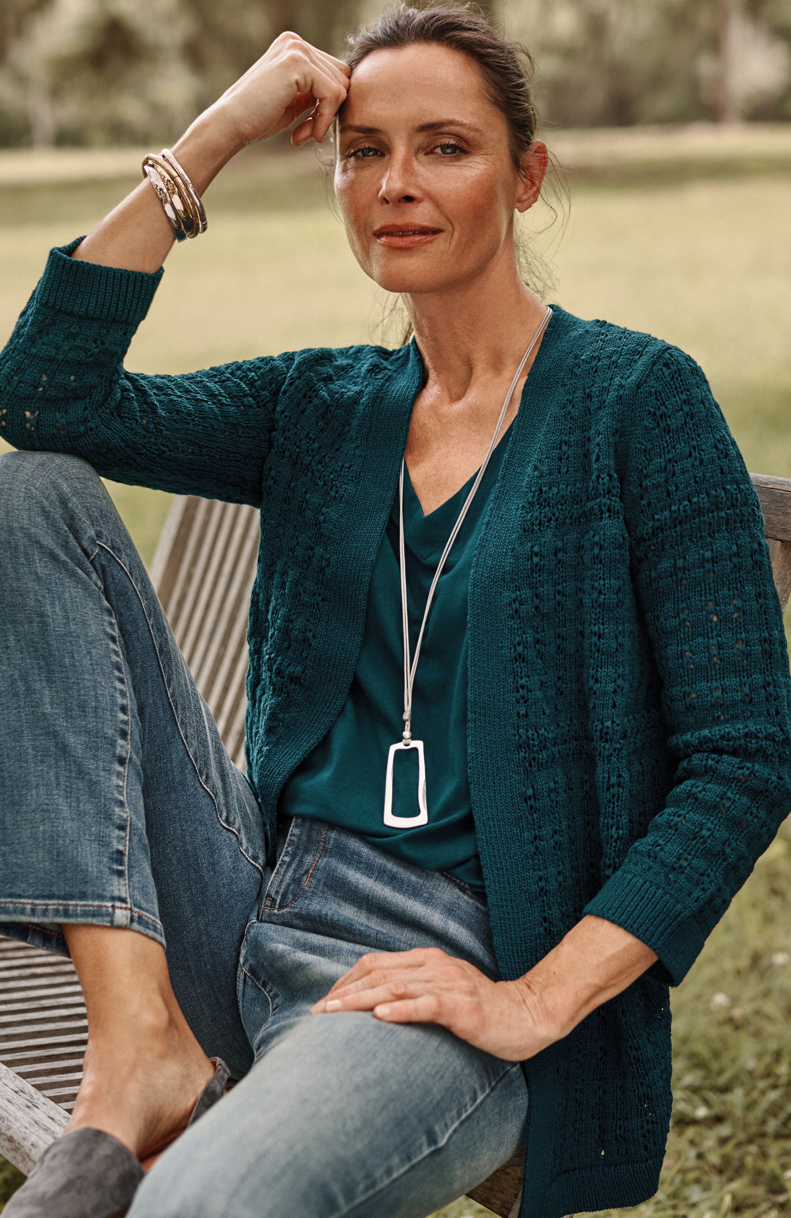 textured-stitch open-front cardi