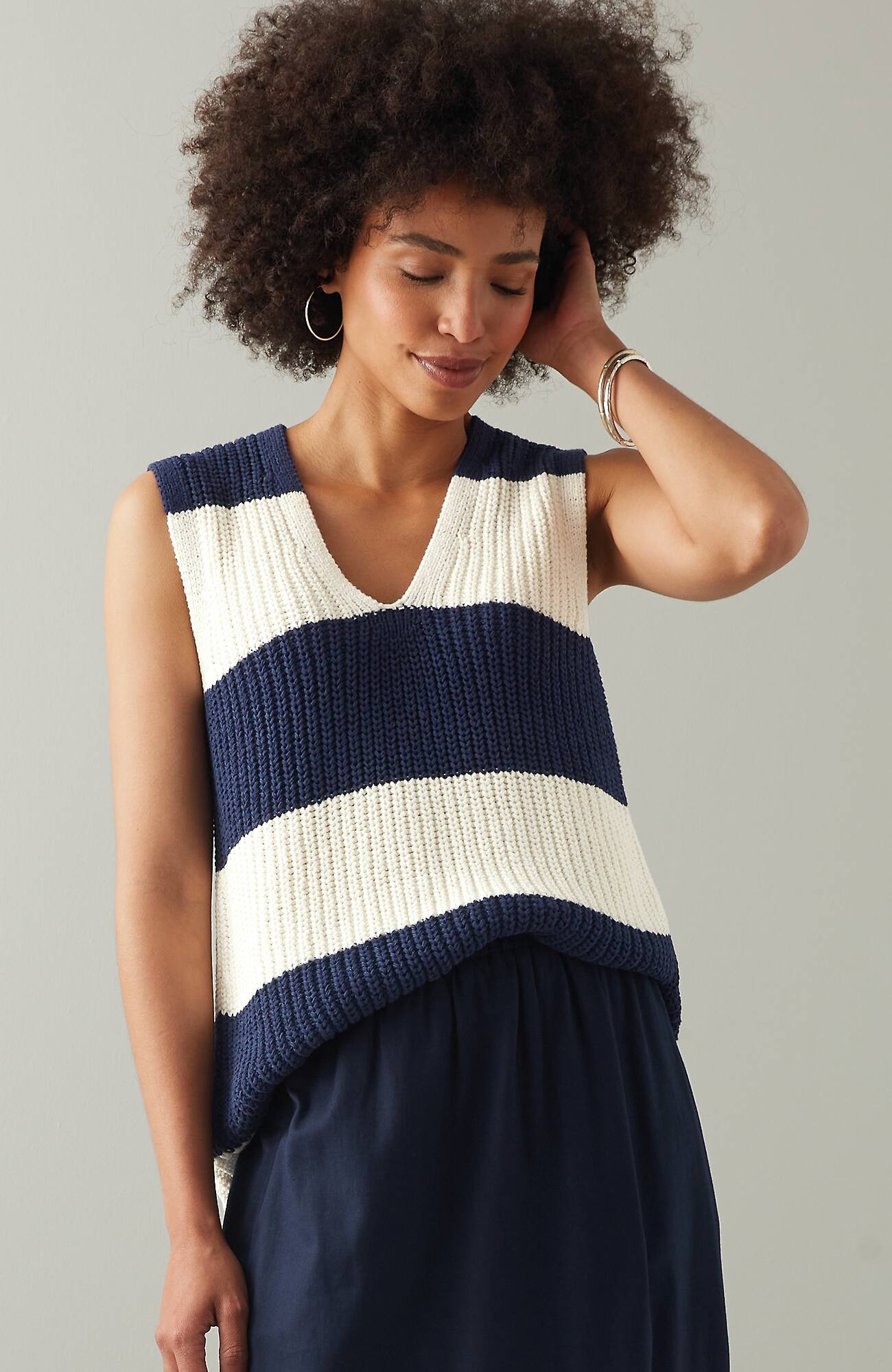 Jjill J.jill Striped Pullover Vest In True Navy,cream