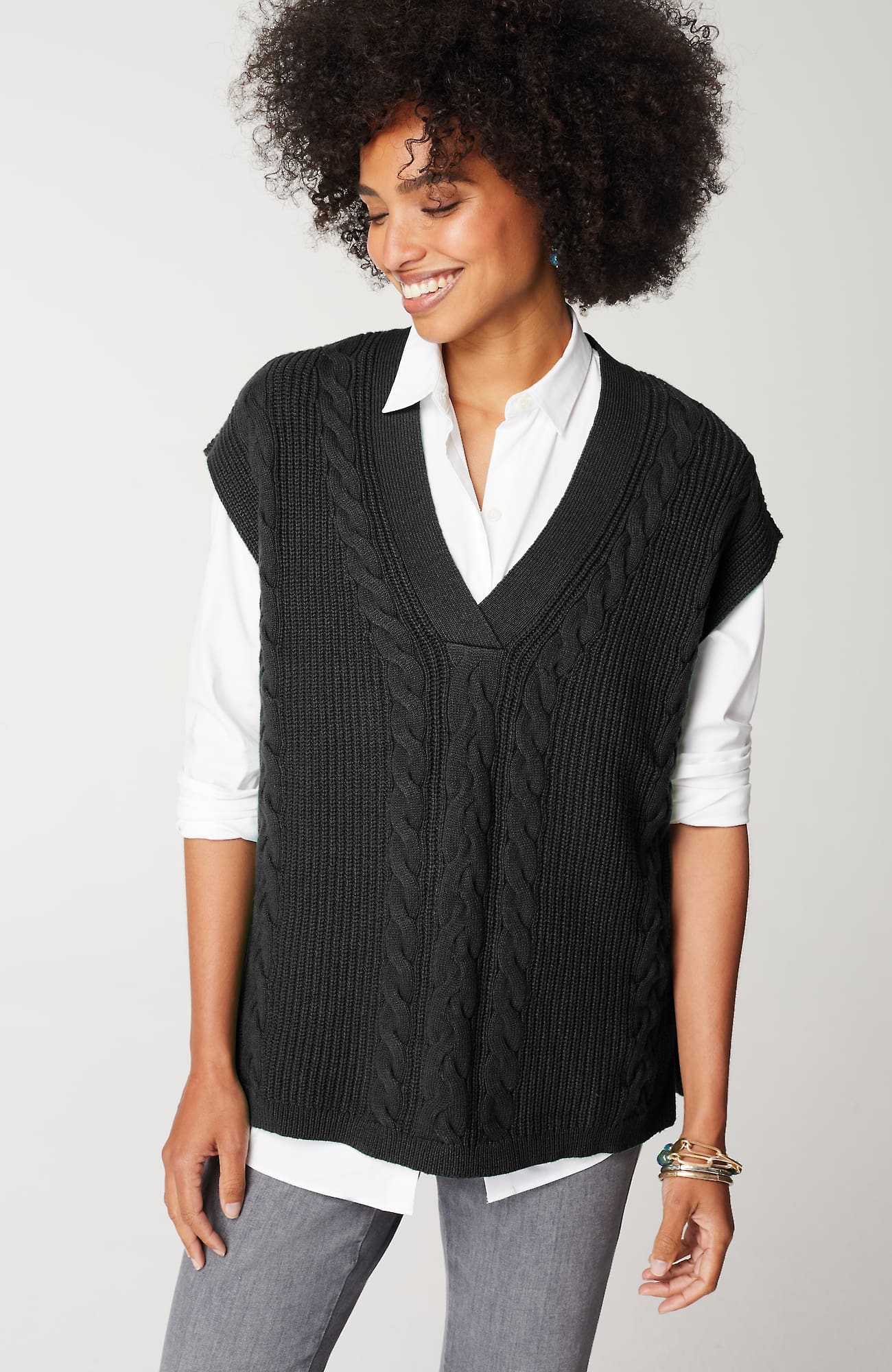 Jjill J.jill V-neck Cable Vest In Black