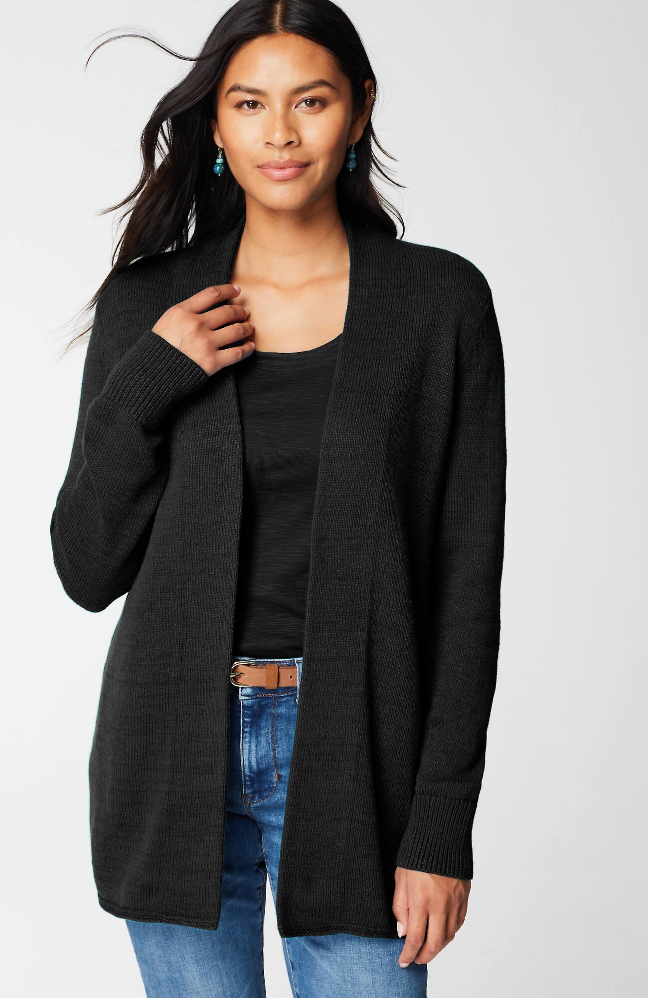 Jjill J.jill Open-front Shawl-collar Cardi In Black