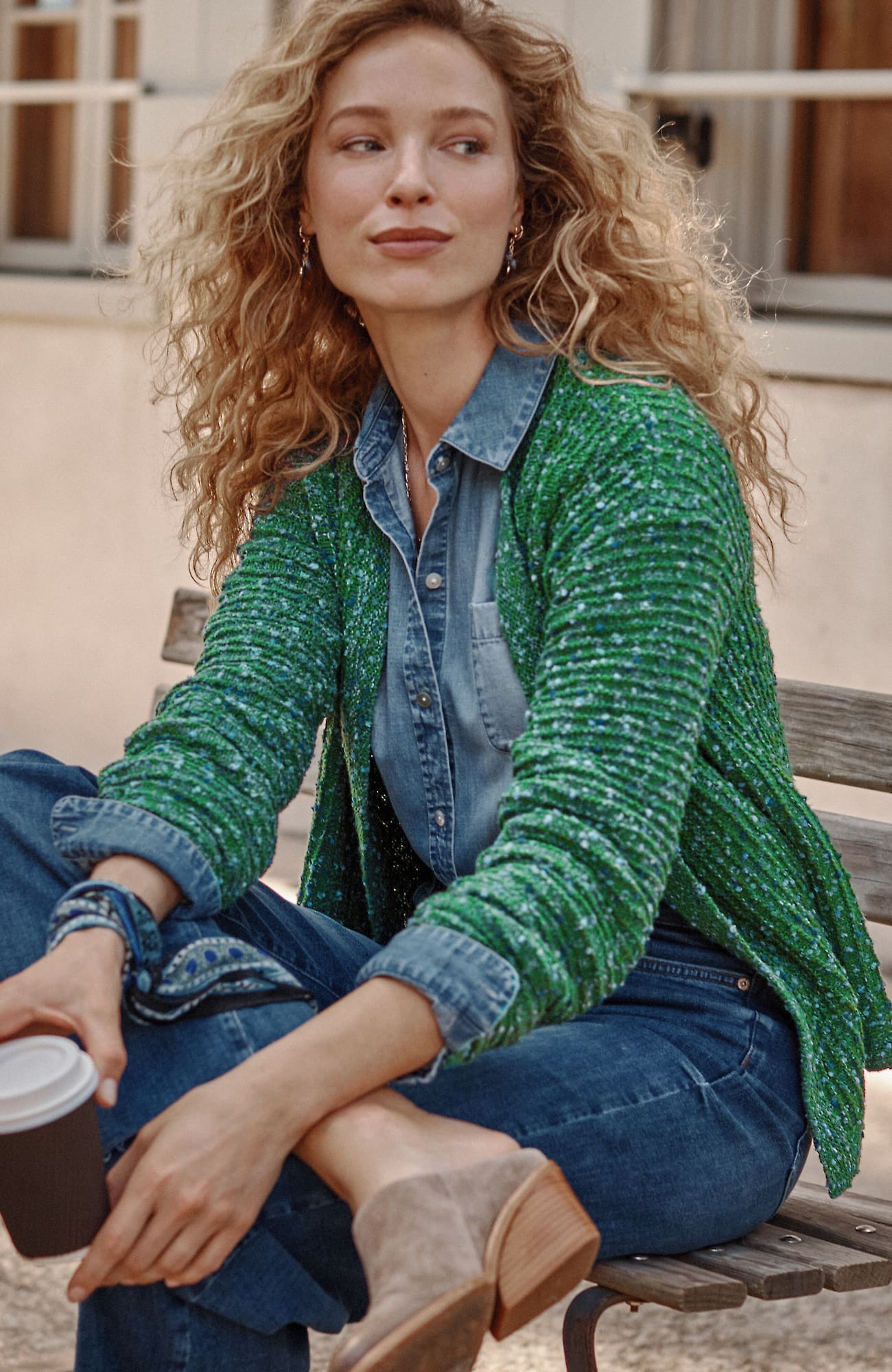 Jjill J.jill Multicolored Cardi In Hunter Green Multi