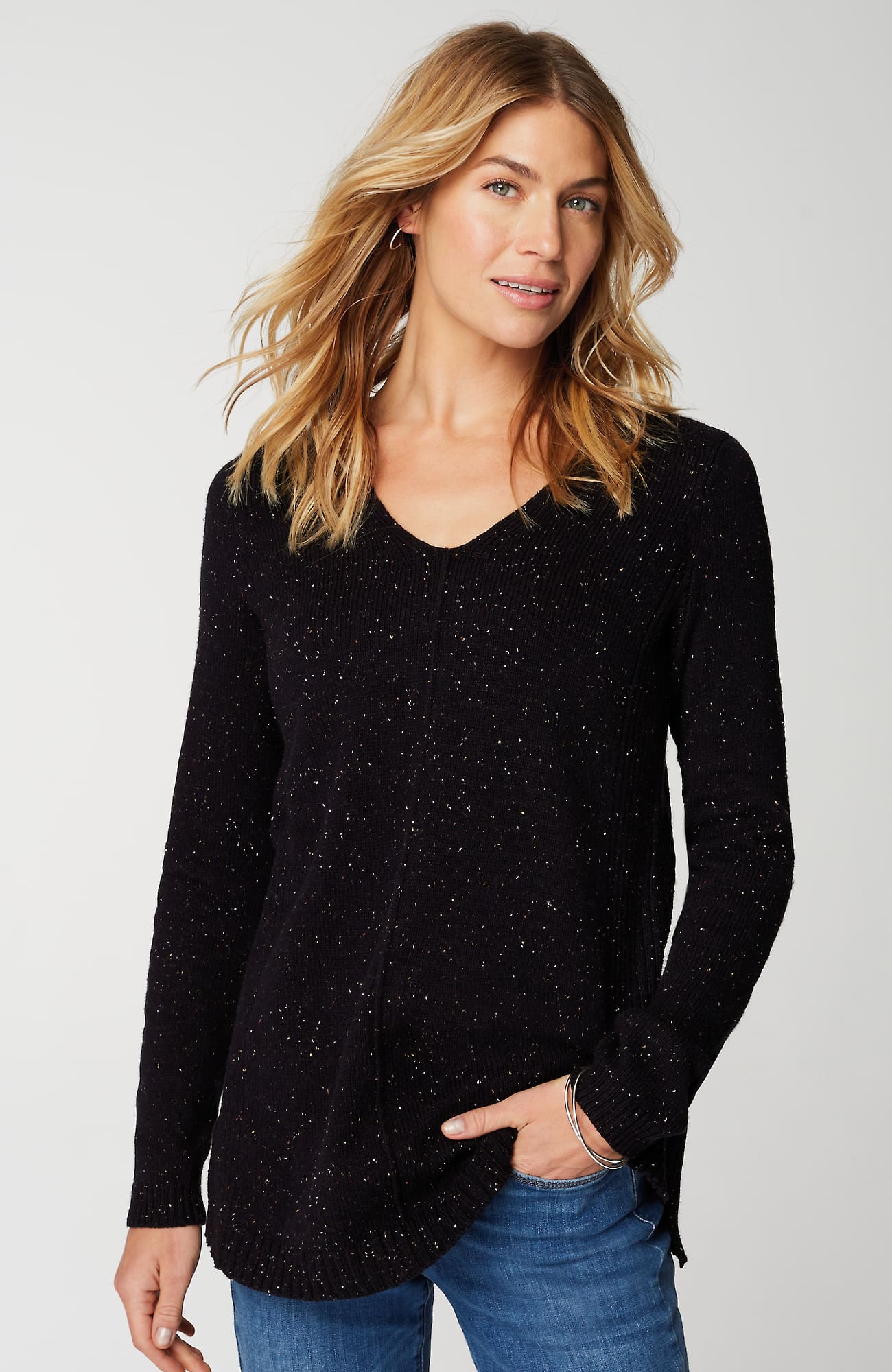 Jjill J.jill Tweeded-cotton Sweater Tunic In Black Multi