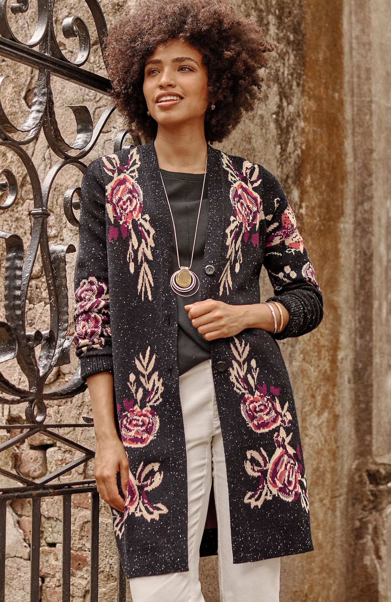Jjill J.jill Botanical Gardens Sweater Topper In Black Multi