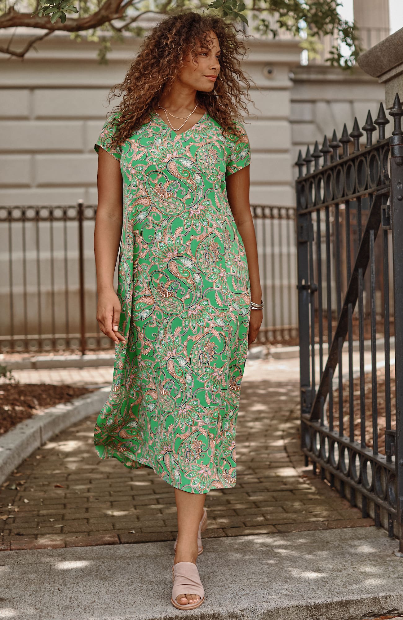 Shop Jjill J.jill Wearever Princess-seamed Dress In Leaf Green Jacobean Fresco