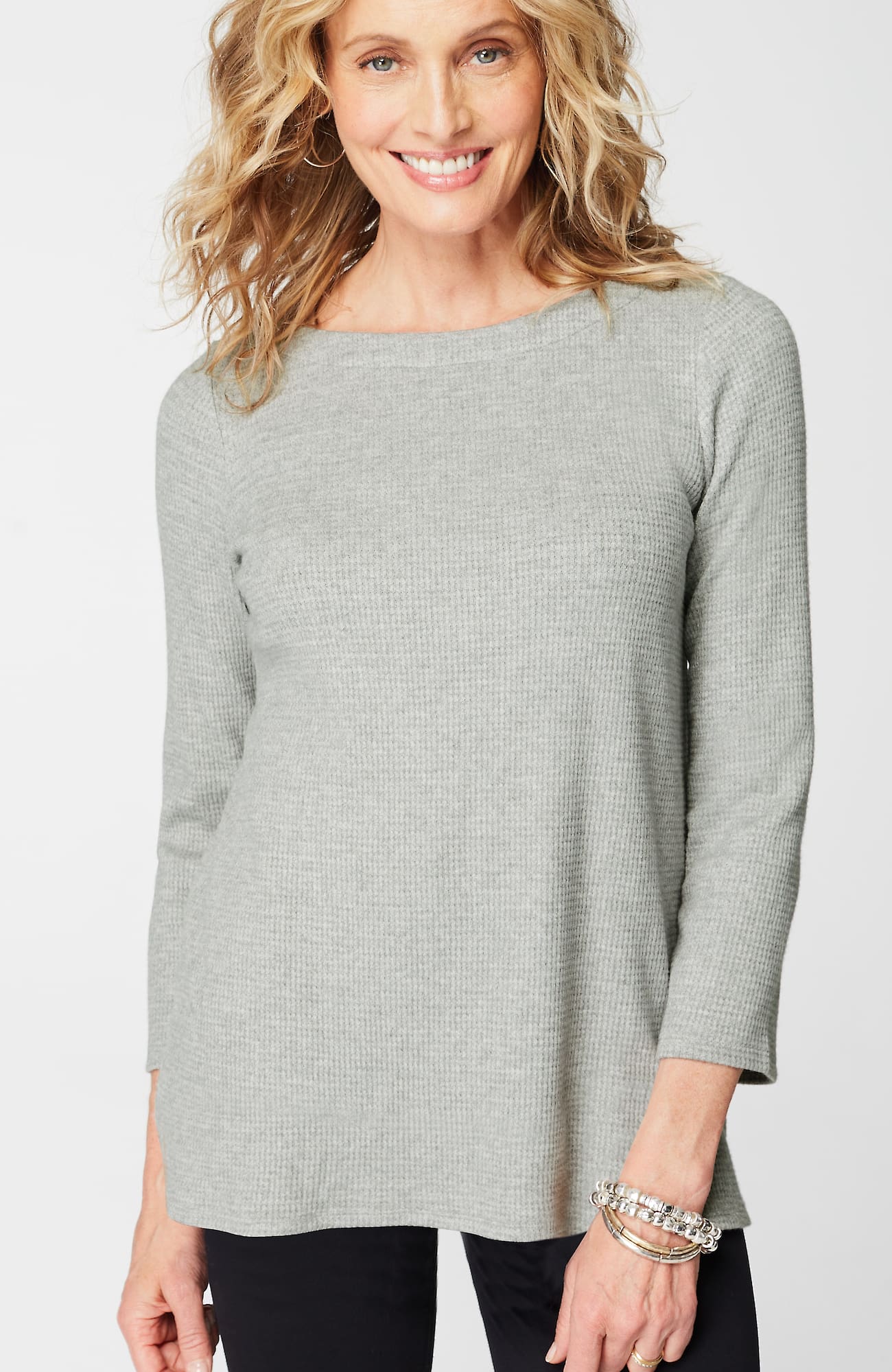 Jjill J.jill Wearever Waffle-textured Boat-neck Top In Grey Multi