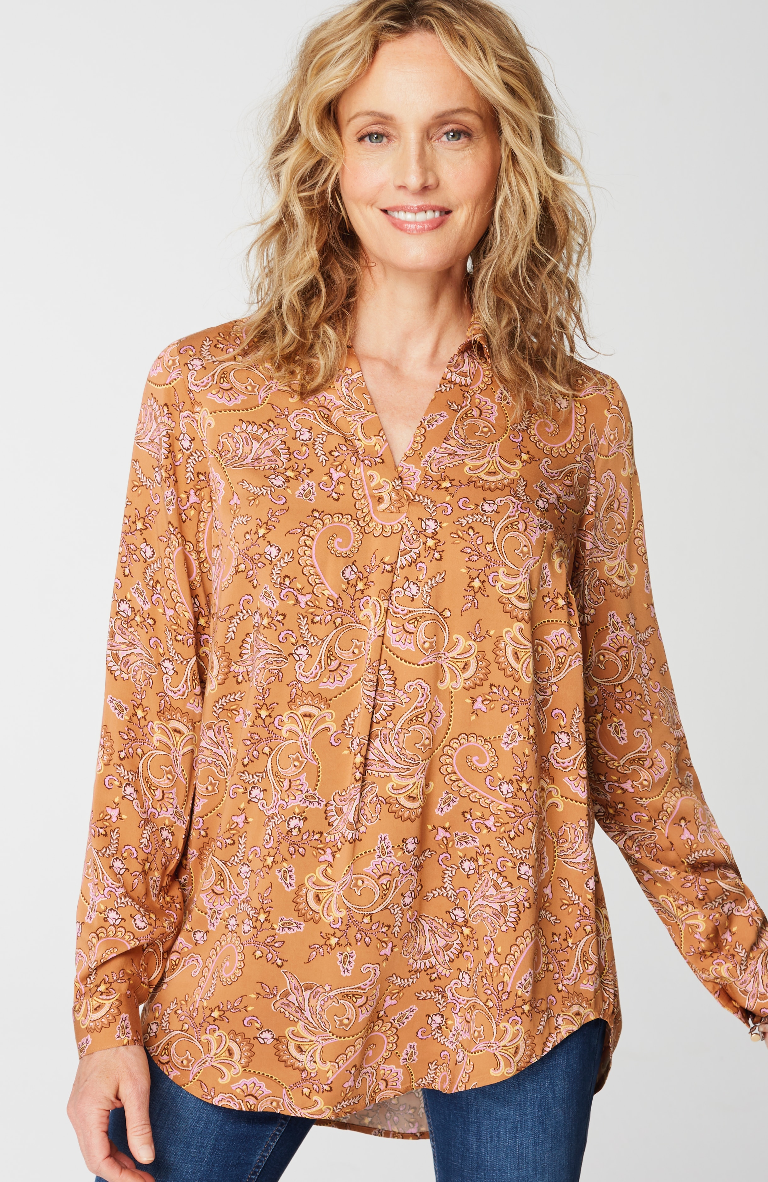 paisley-printed satin tunic