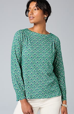 Image for Smocked Geometric Printed Top