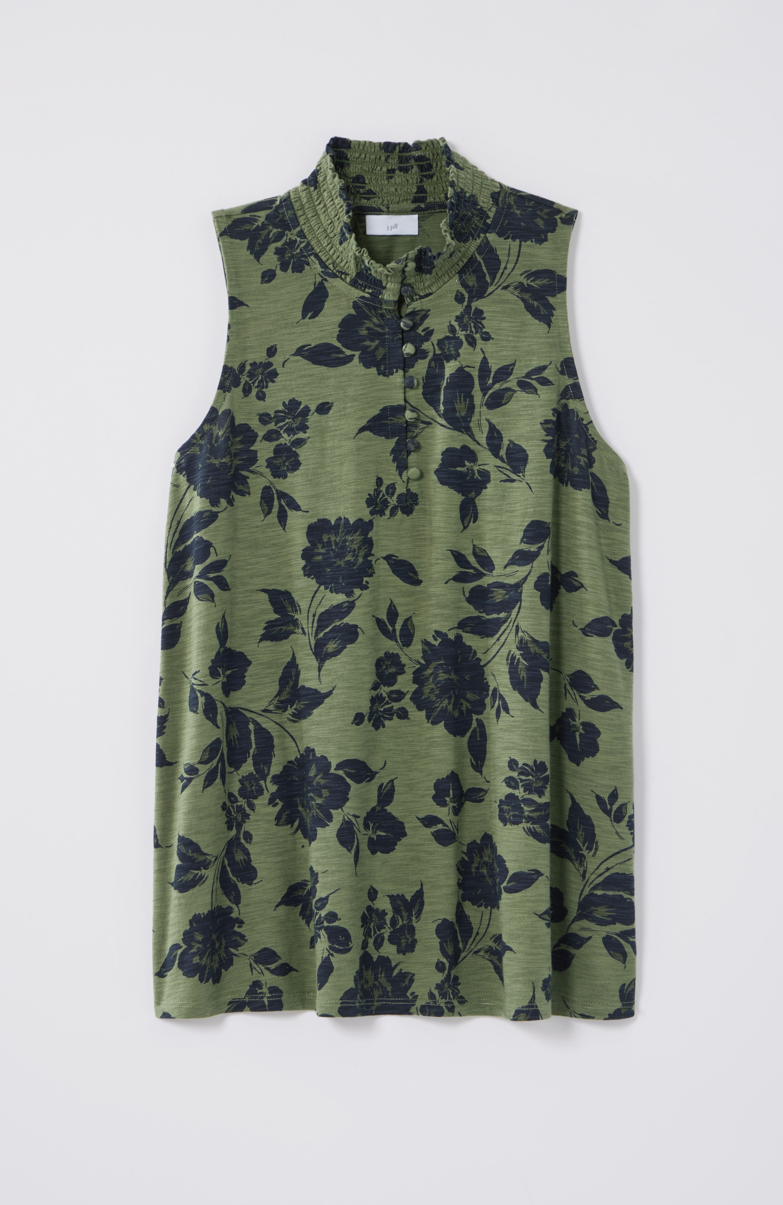 smocked-neck sleeveless top