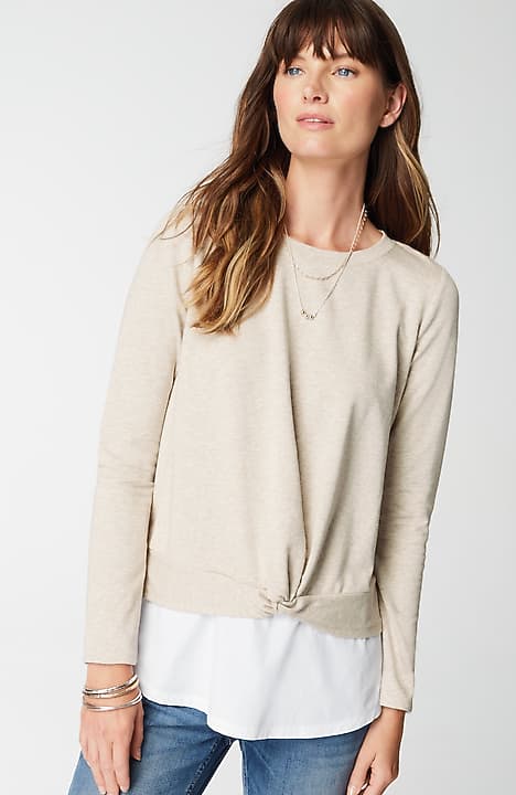 mixed-media twist-front top