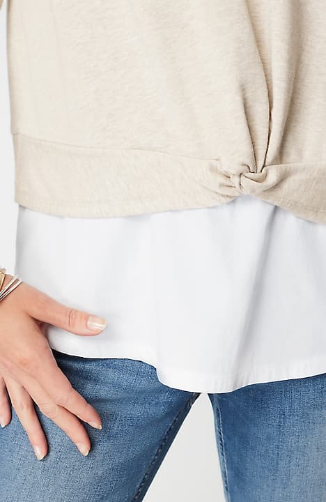 mixed-media twist-front top