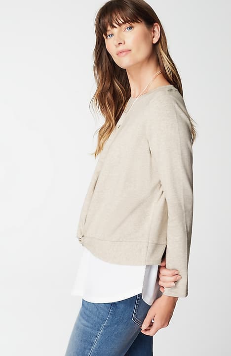 mixed-media twist-front top
