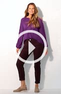 woven-trimmed knit top
