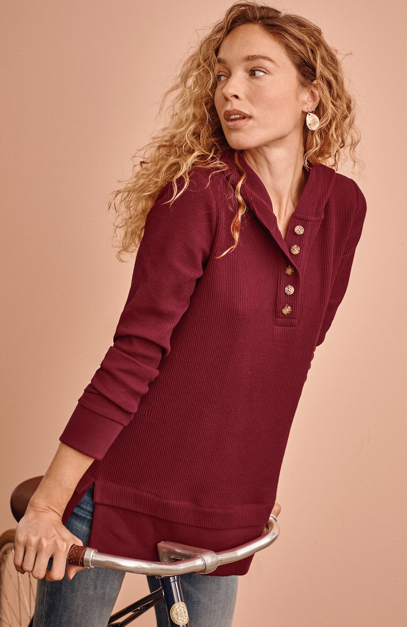 Jjill J.jill Textured-knit Hoodie Tunic In Vermilion
