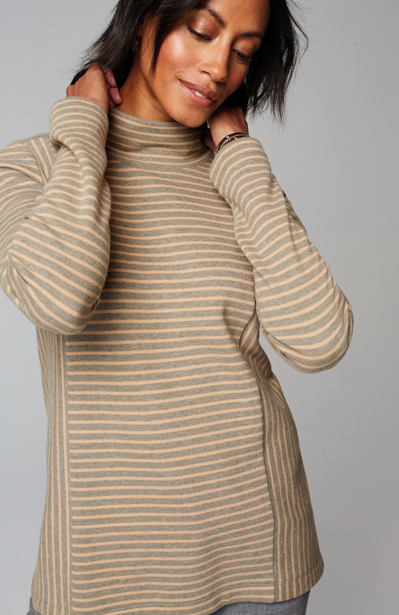 Jjill J.jill Seamed Mock-neck Top In Warm Grey Heather,tan