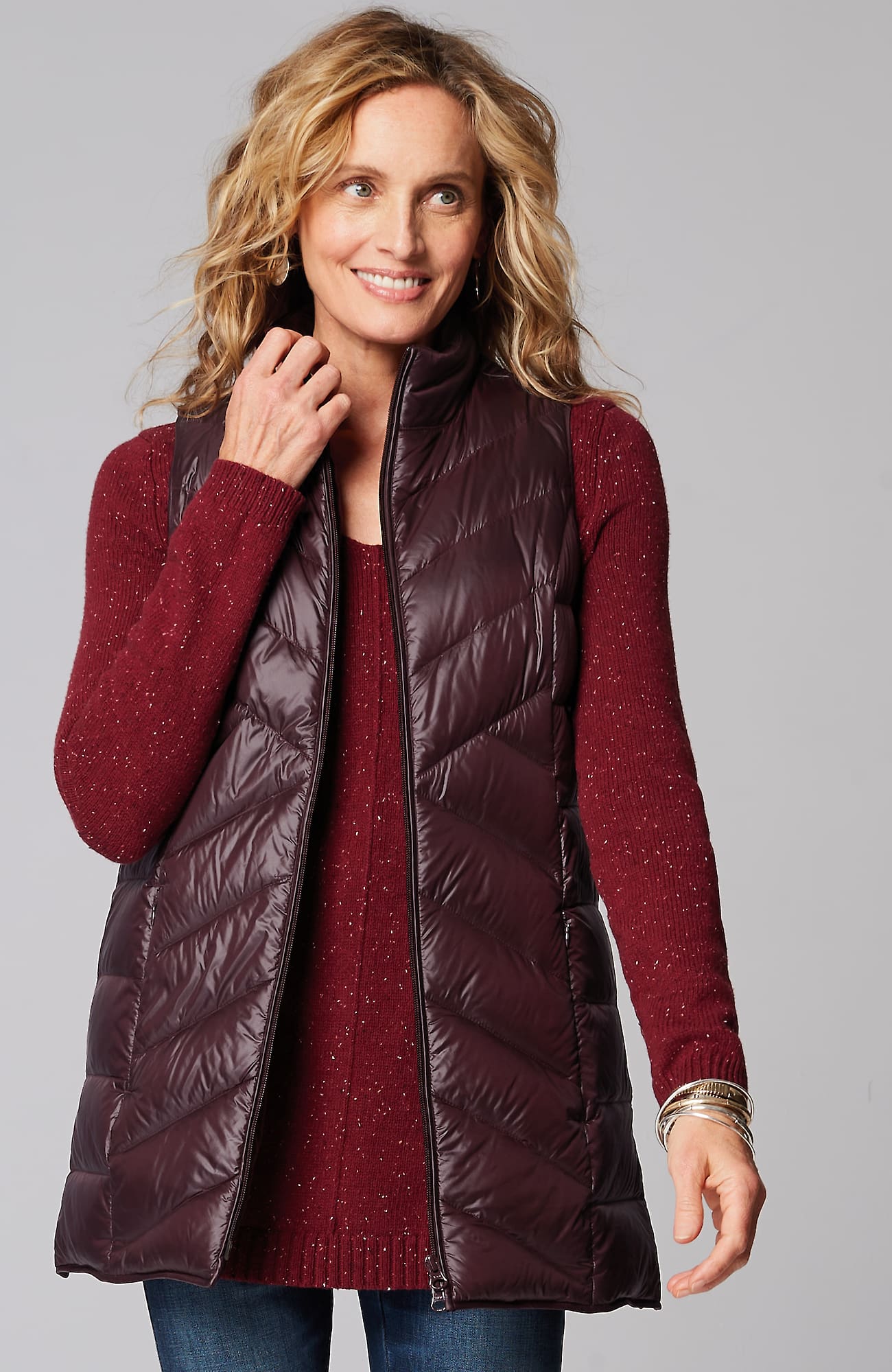 Jjill J.jill Side-zip Down Puffer Vest In Spiced Wine