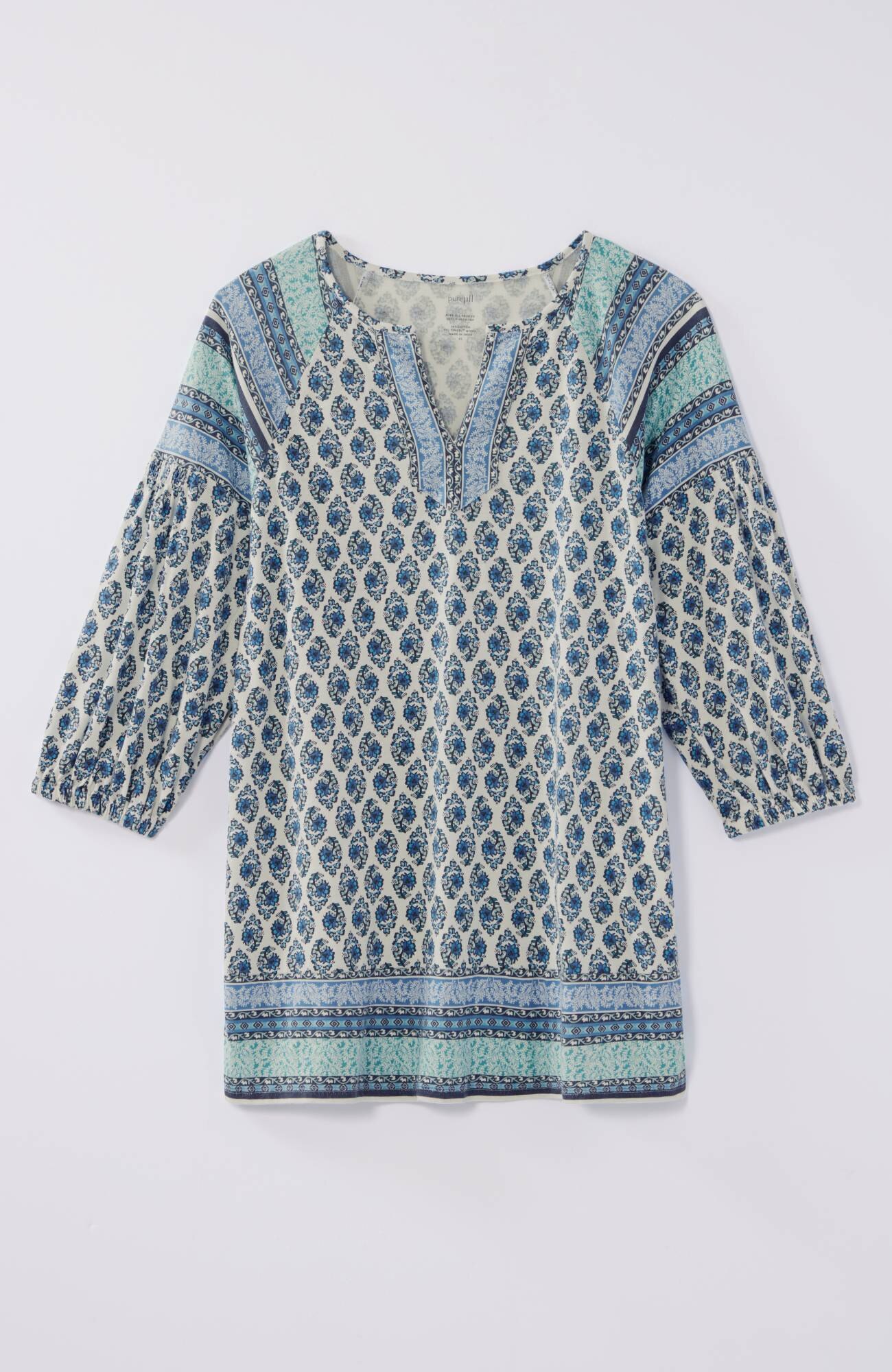pure jill border-printed split-neck tunic