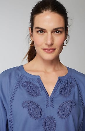 Image for Pure Jill Cotton-Twill Tonal-Embroidered Top