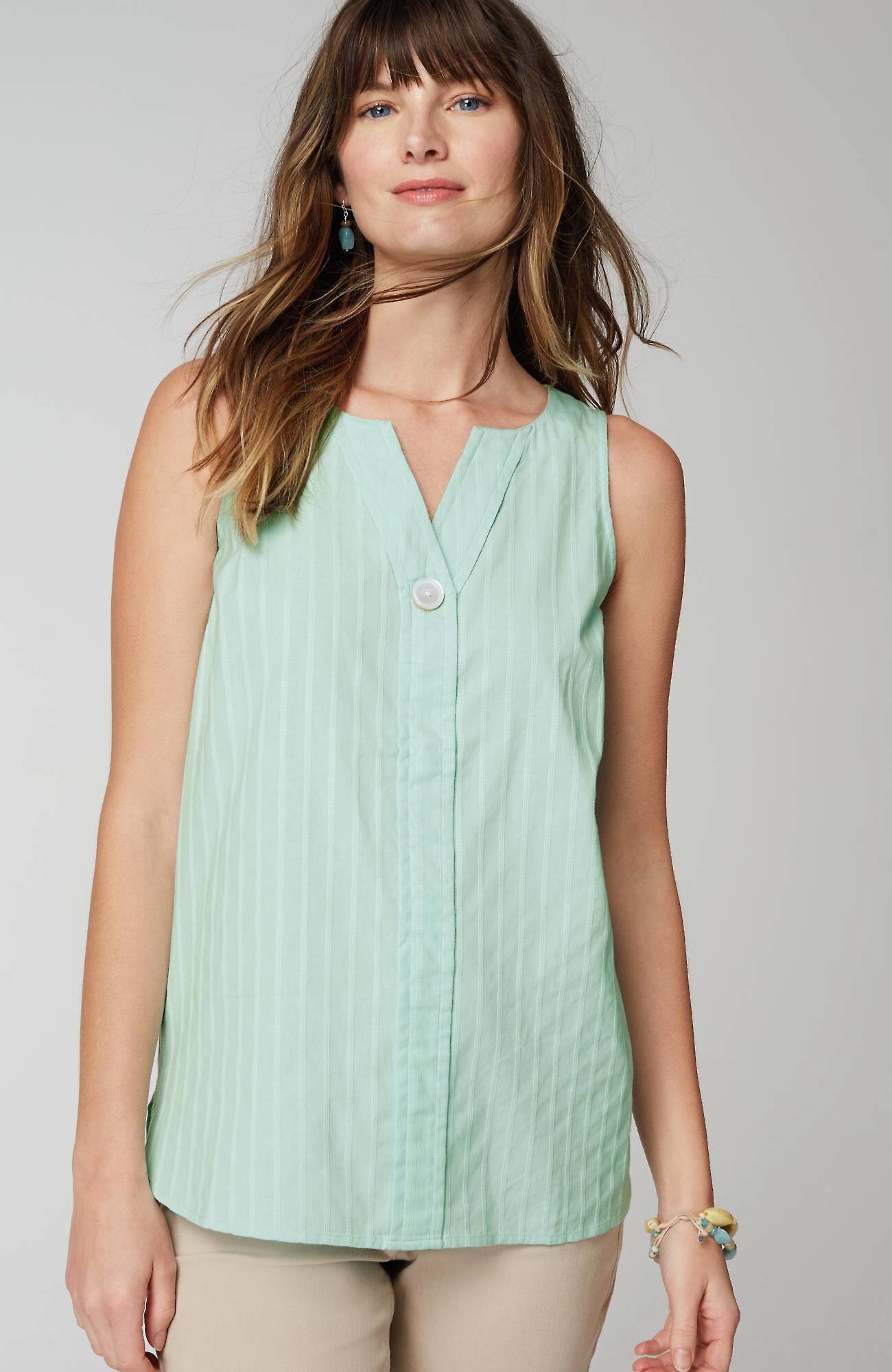 Shop Jjill J.jill Single-button Sleeveless Popover In Aqua Tint