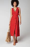 linen-blend v-neck button-front dress