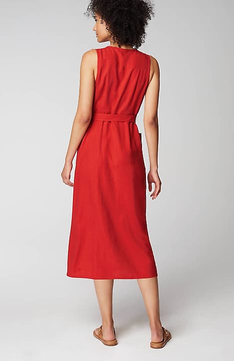 linen-blend v-neck button-front dress