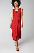 linen-blend v-neck button-front dress