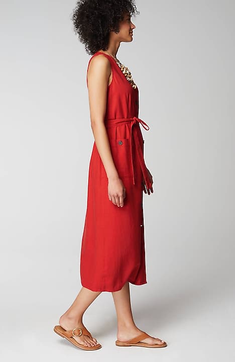 linen-blend v-neck button-front dress