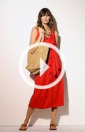 linen-blend v-neck button-front dress