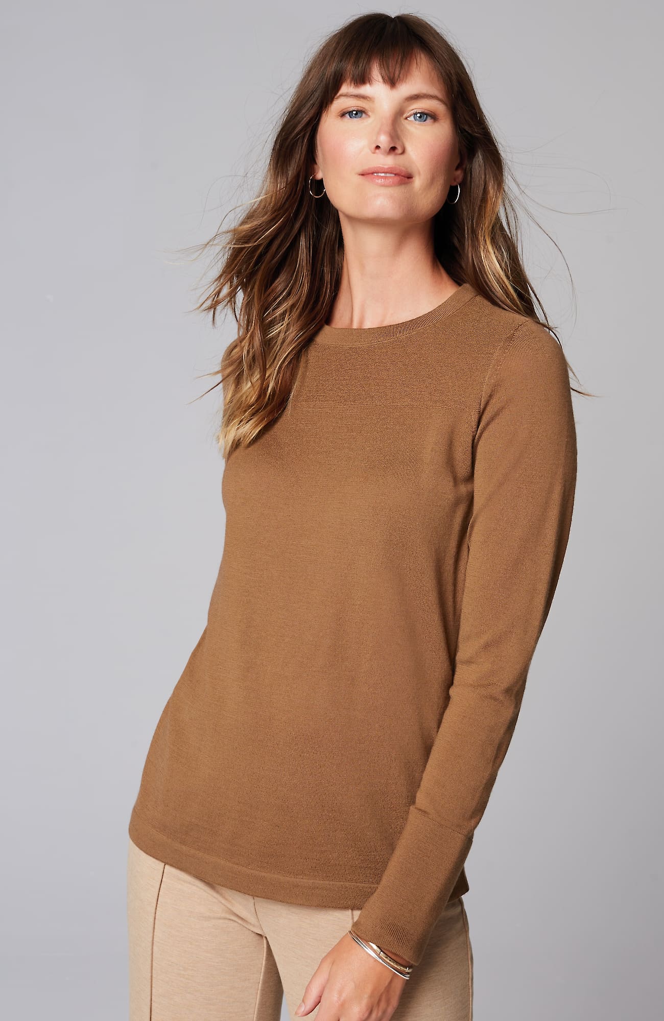 Jjill J.jill Wearever Textured-yoke Merino Sweater In Acorn