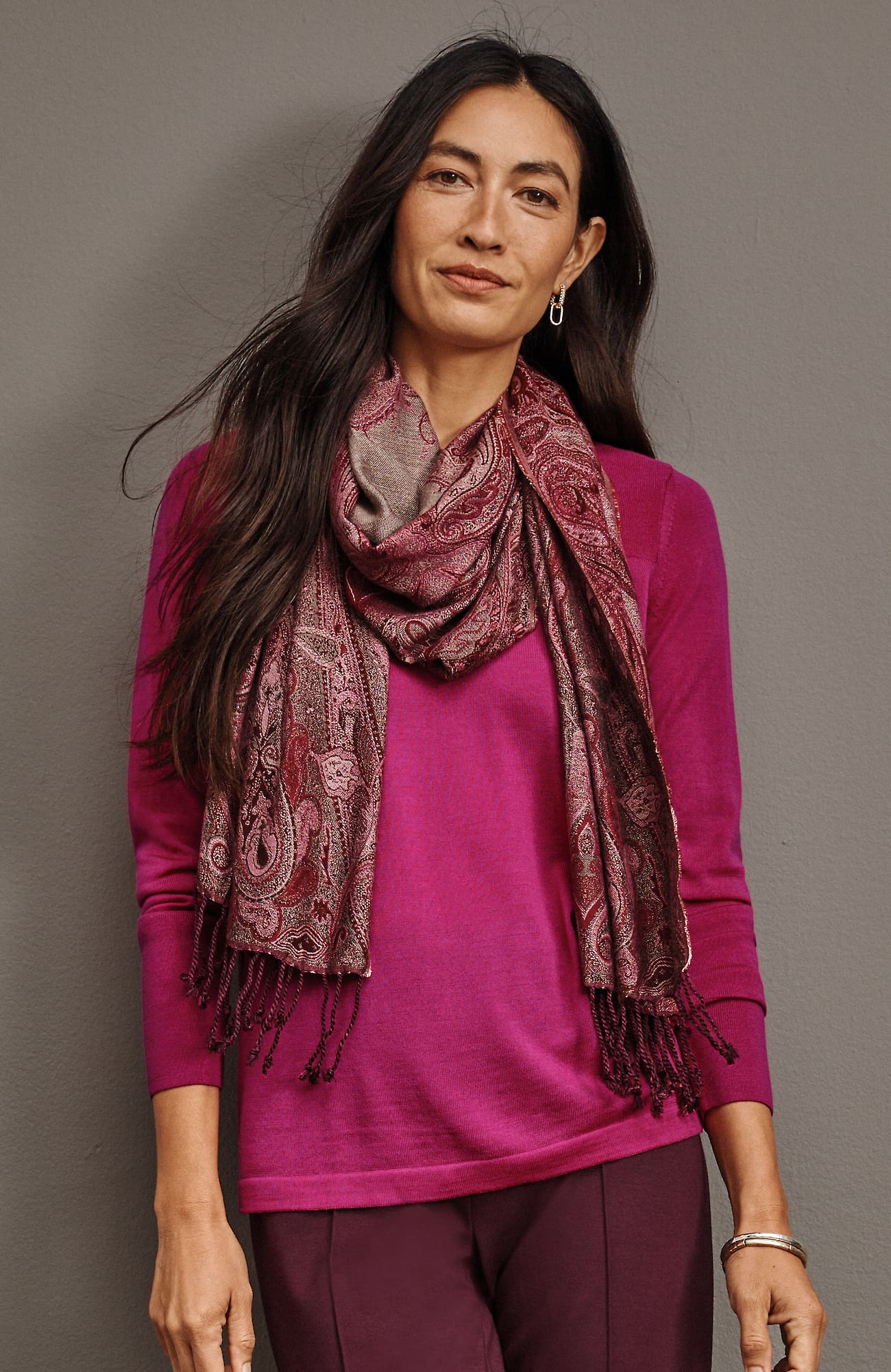 Jjill J.jill Wearever Textured-yoke Merino Sweater In Raspberry