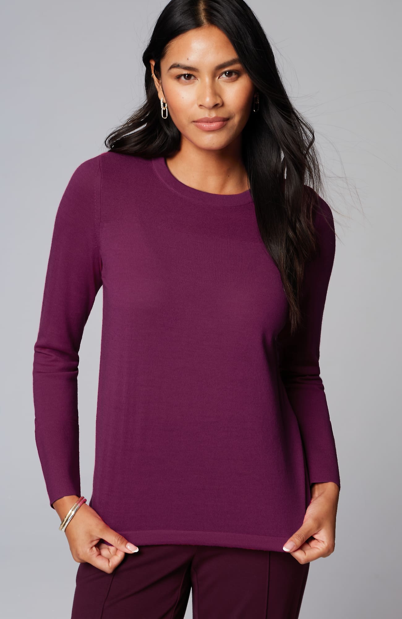 Shop Jjill J.jill Wearever Textured-yoke Merino Sweater In Claret