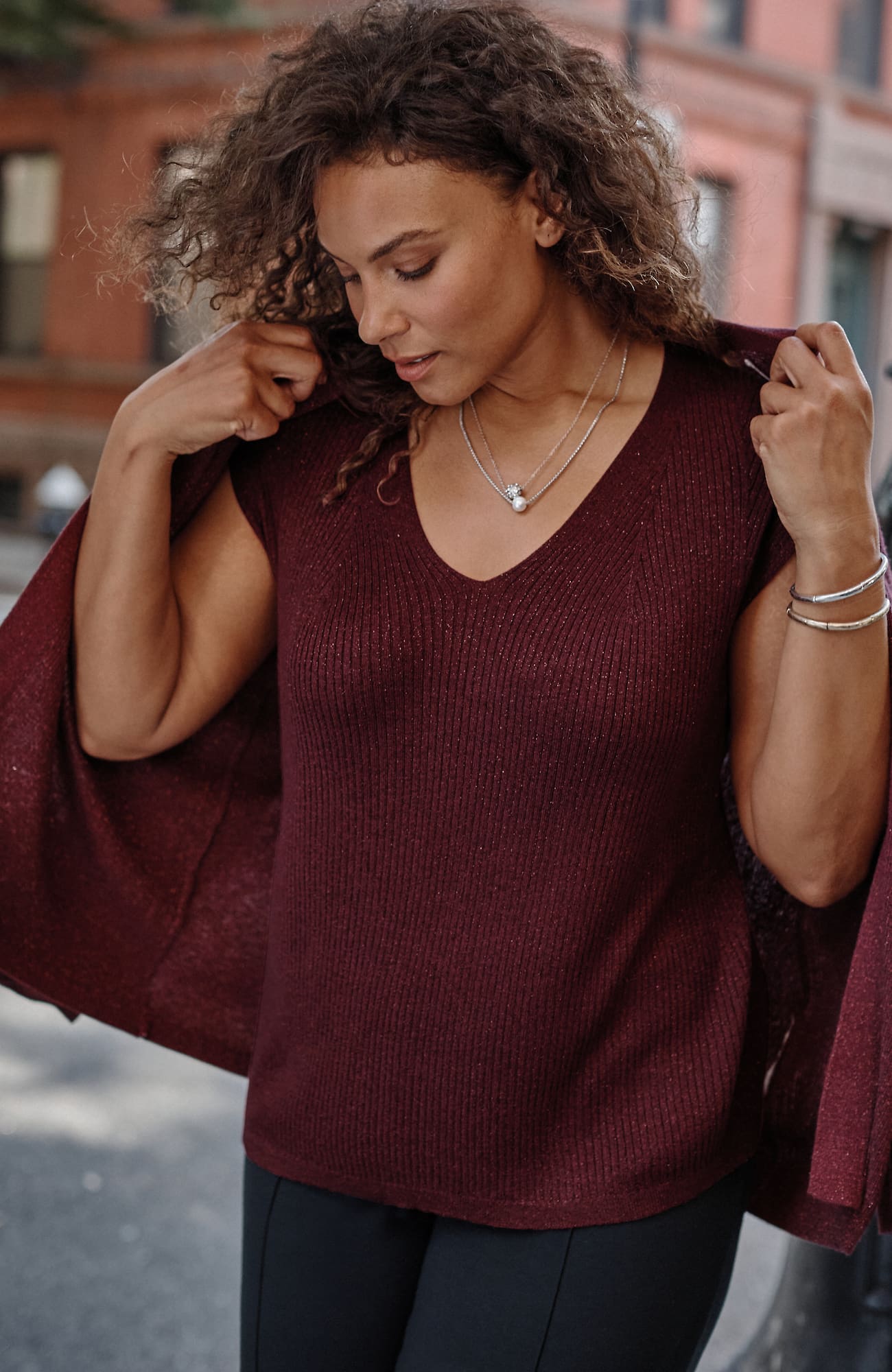 Jjill J.jill Wearever Rib-textured Sparkle Top In Bordeaux Multi