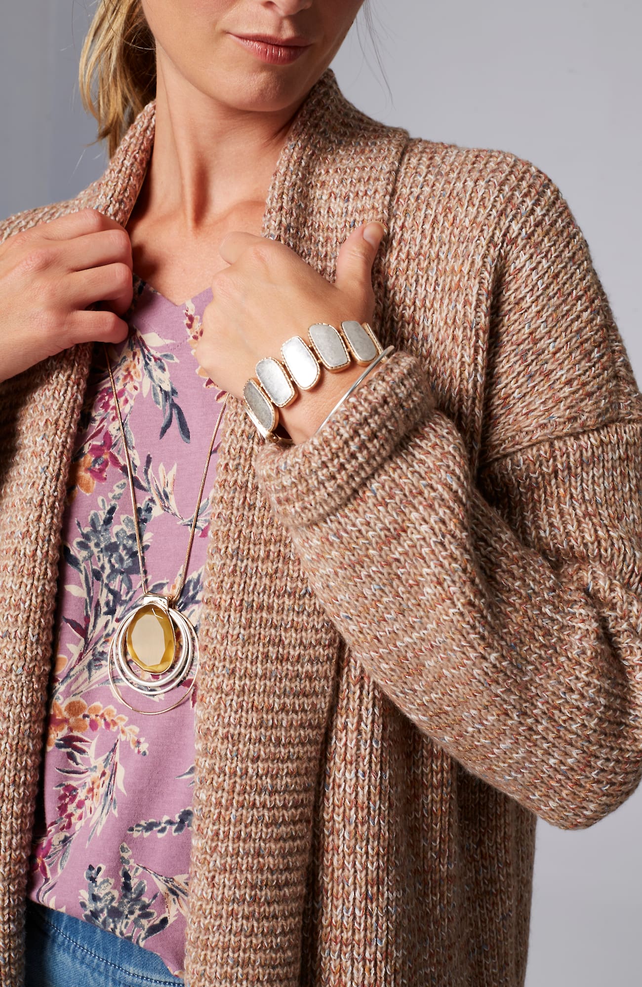 Jjill J.jill Pure Jill Ribbed-texture Shawl-collar Cardi In Light Toffee Multi