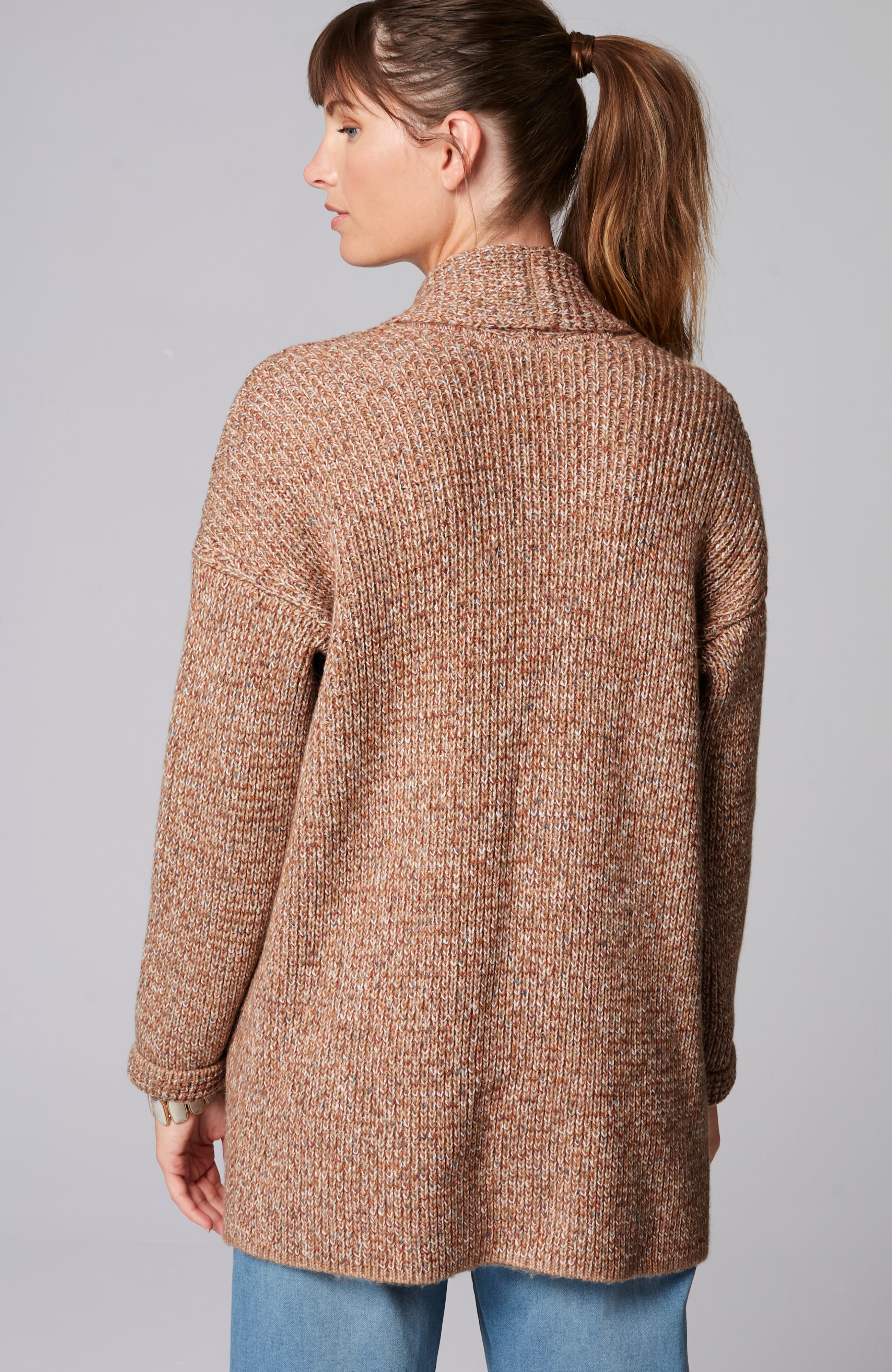 pure jill ribbed-texture shawl-collar cardi