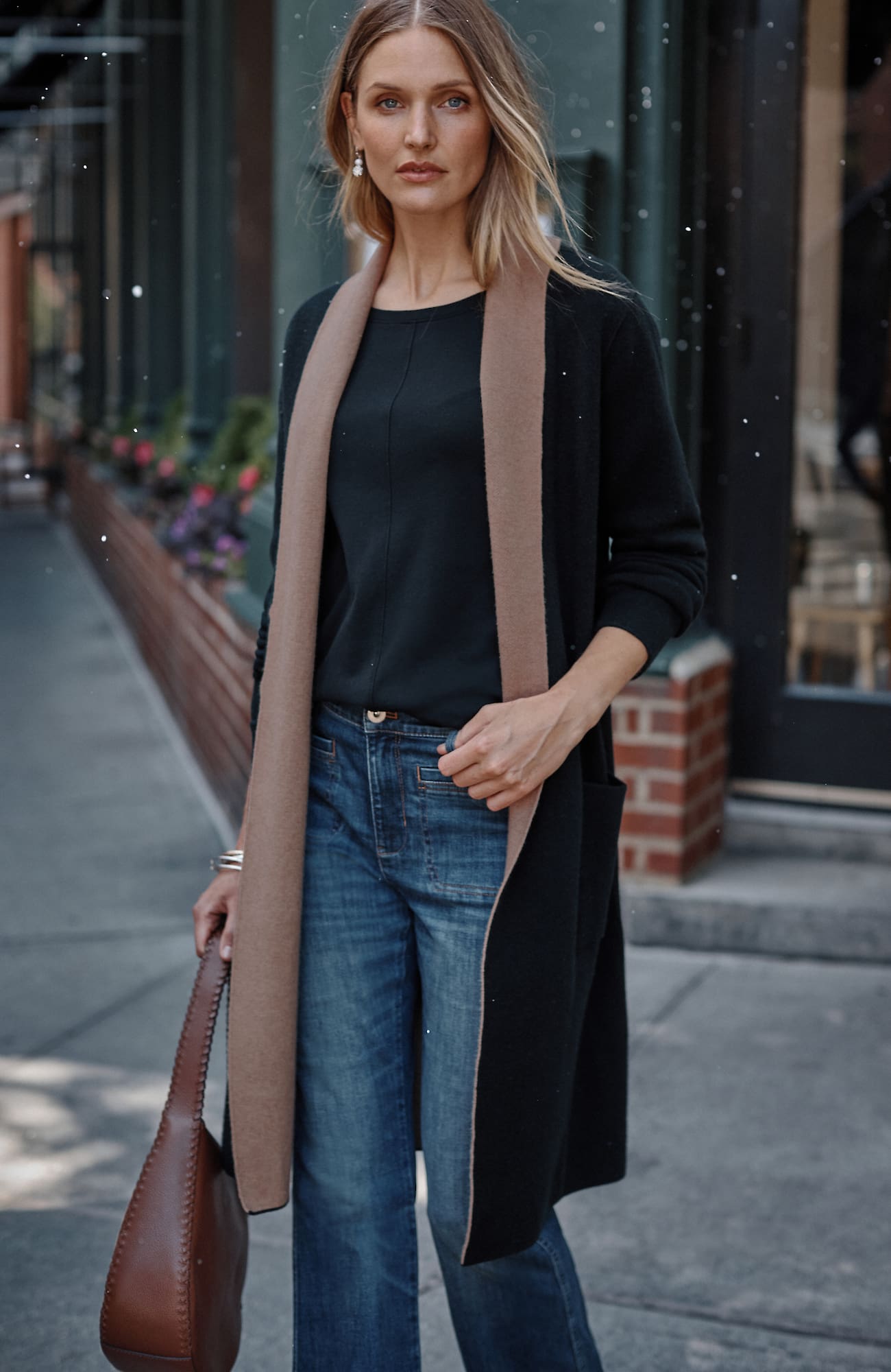 Jjill J.jill Reversible Majestic Sweater Coat In Black,vicuna