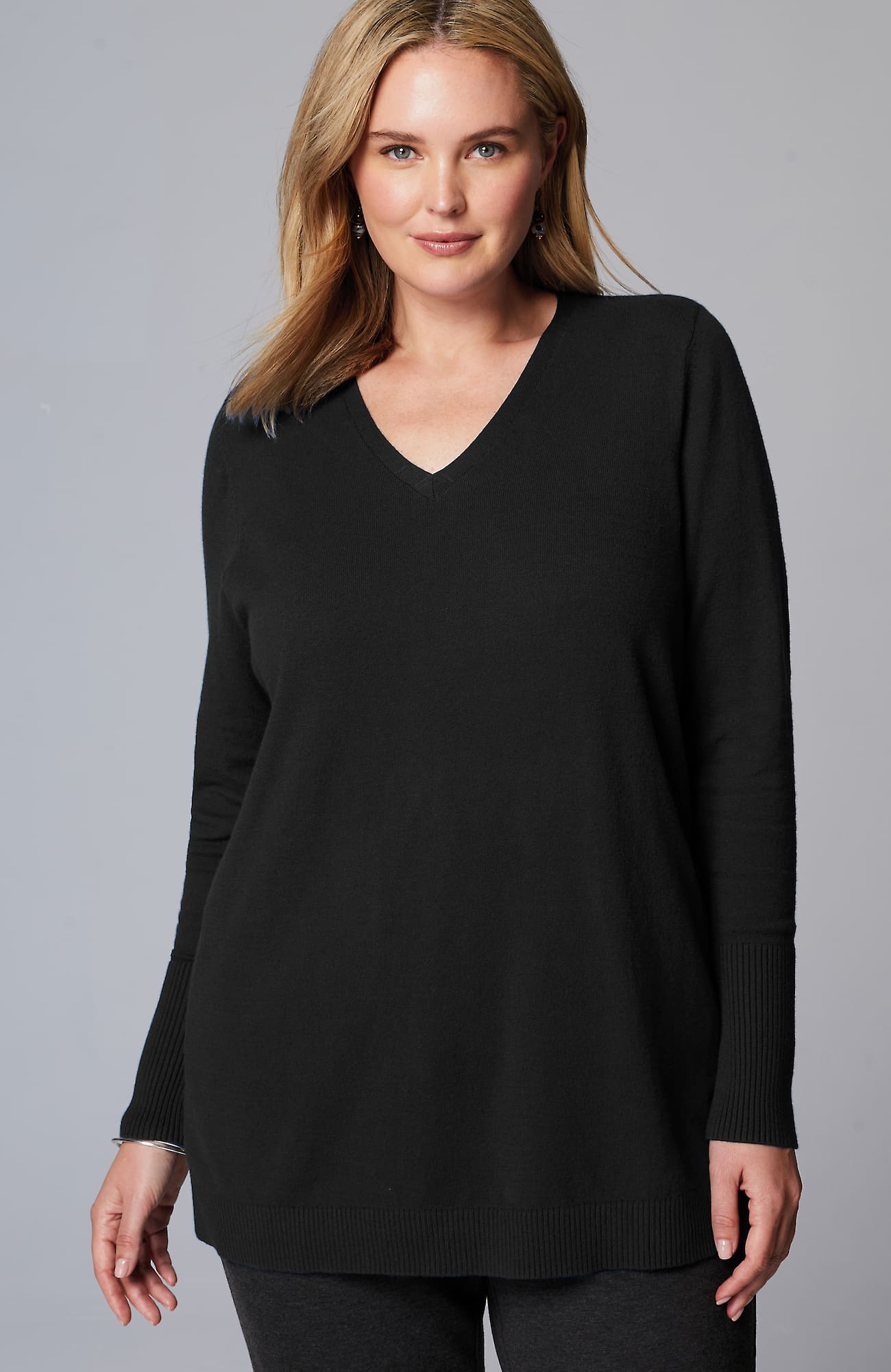 Jjill J.jill V-neck Sweater Tunic In Black