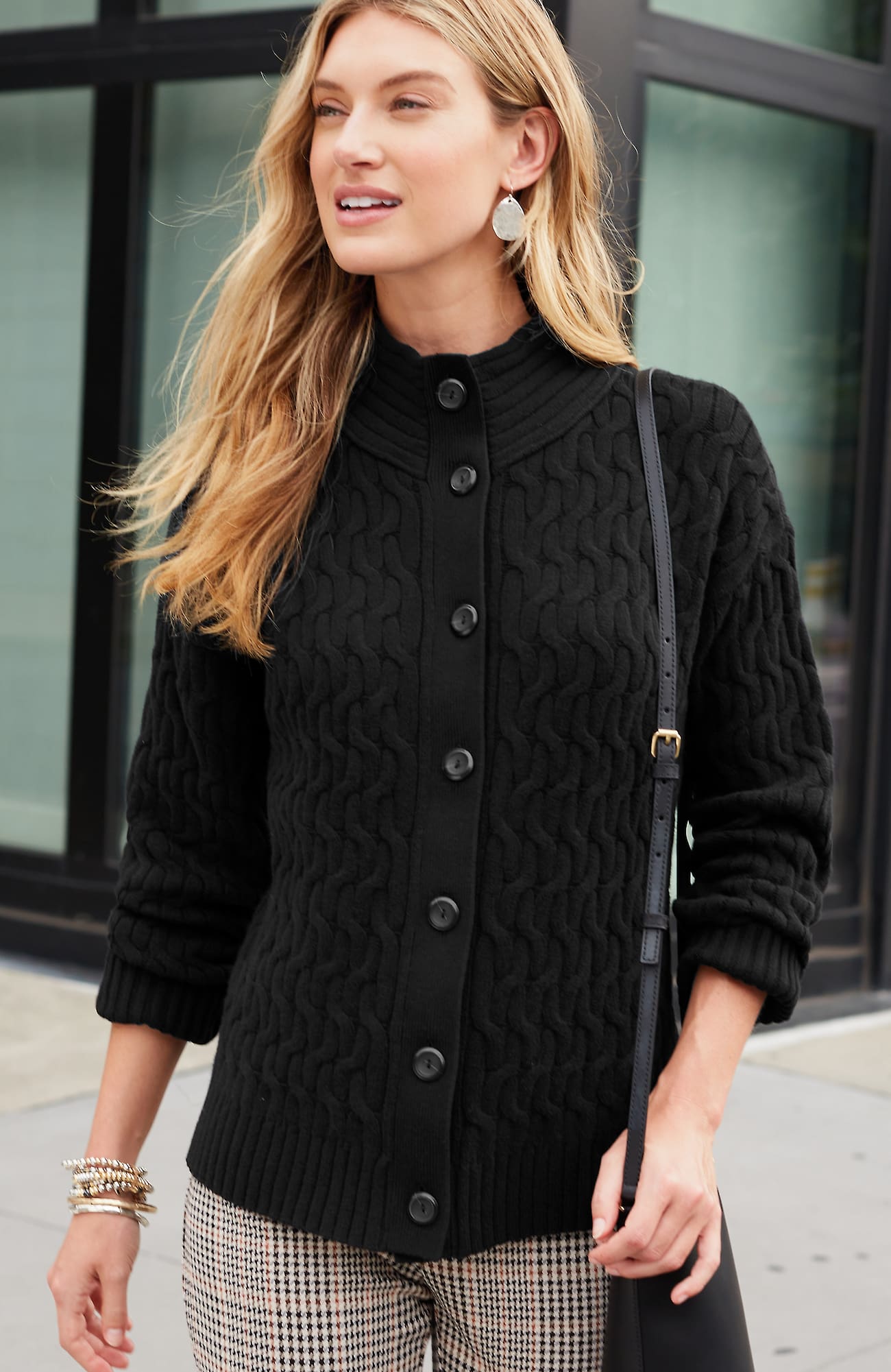Jjill J.jill Cabled Button-front Cardi In Black