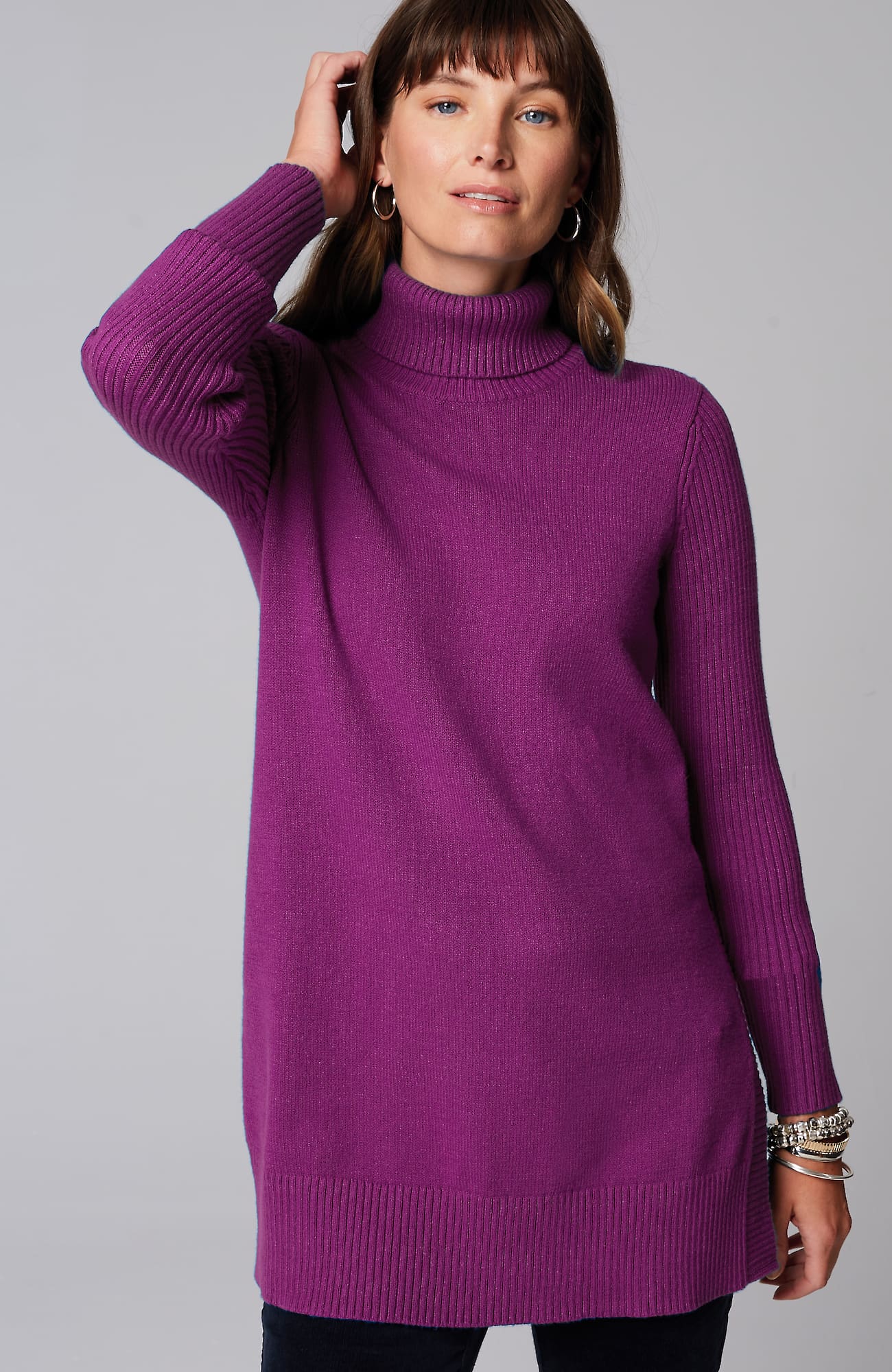 Jjill J.jill Ribbed-sleeves Turtleneck Sweater In Chambord