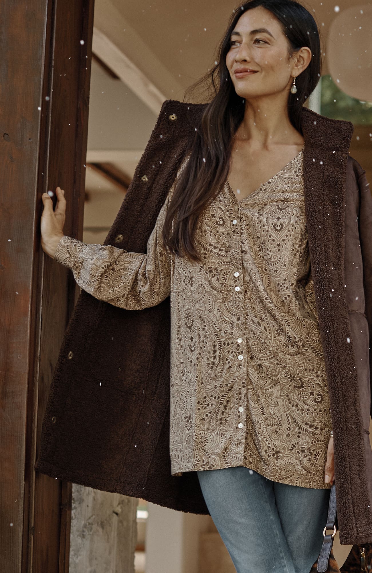 Jjill J.jill Pure Jill Double-button Tunic In Light Mocha Paisley Mosaic