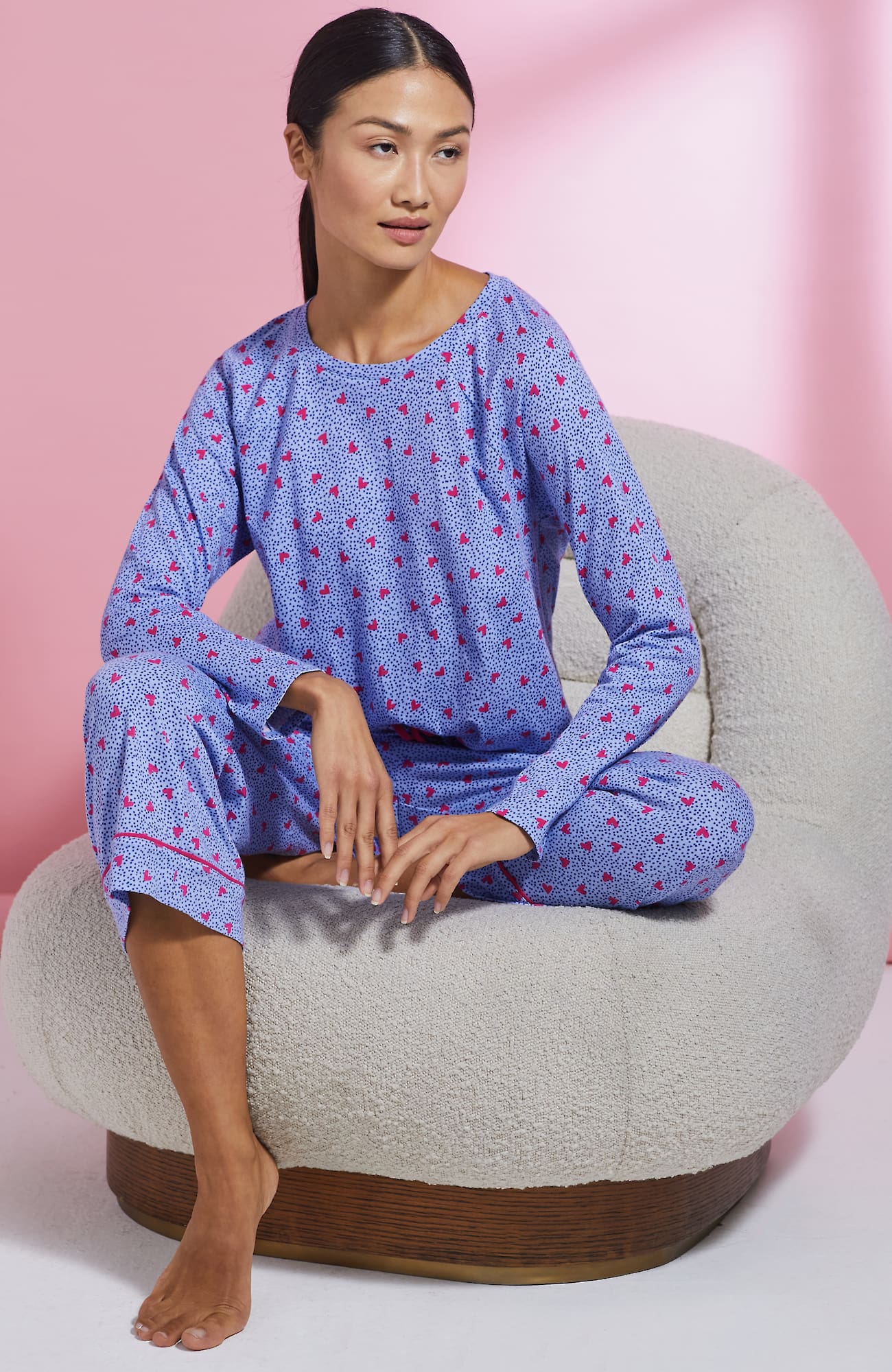 Jjill J.jill Sleep Ultrasoft Raglan-sleeve Top In Light Blue Enchanting Hearts