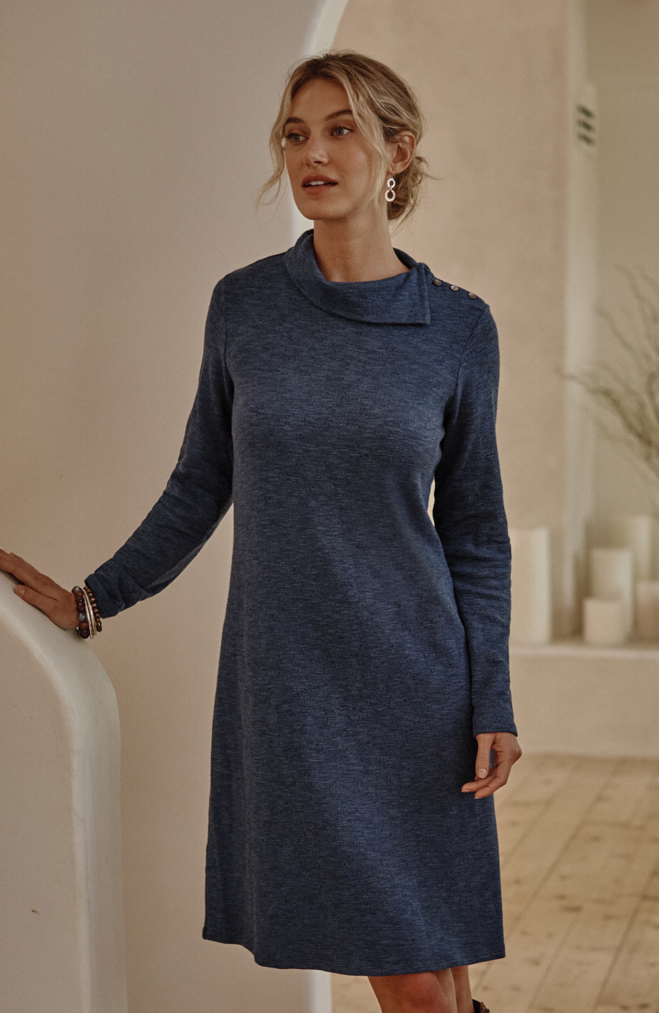 pure jill asymmetrical cowl-neck dress