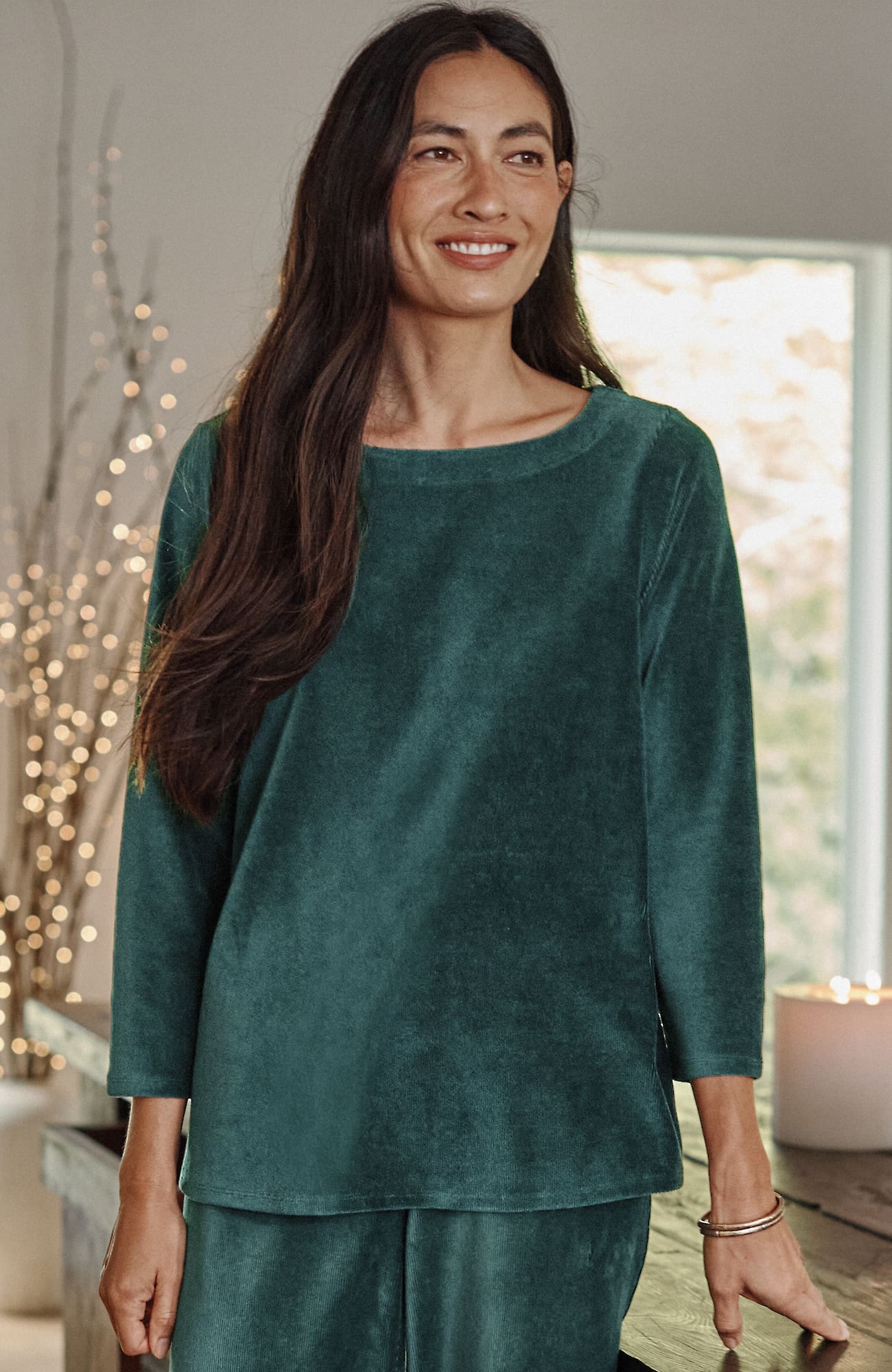 Jjill J.jill Pure Jill Corded-velour Buttoned-back Top In Dark Teal