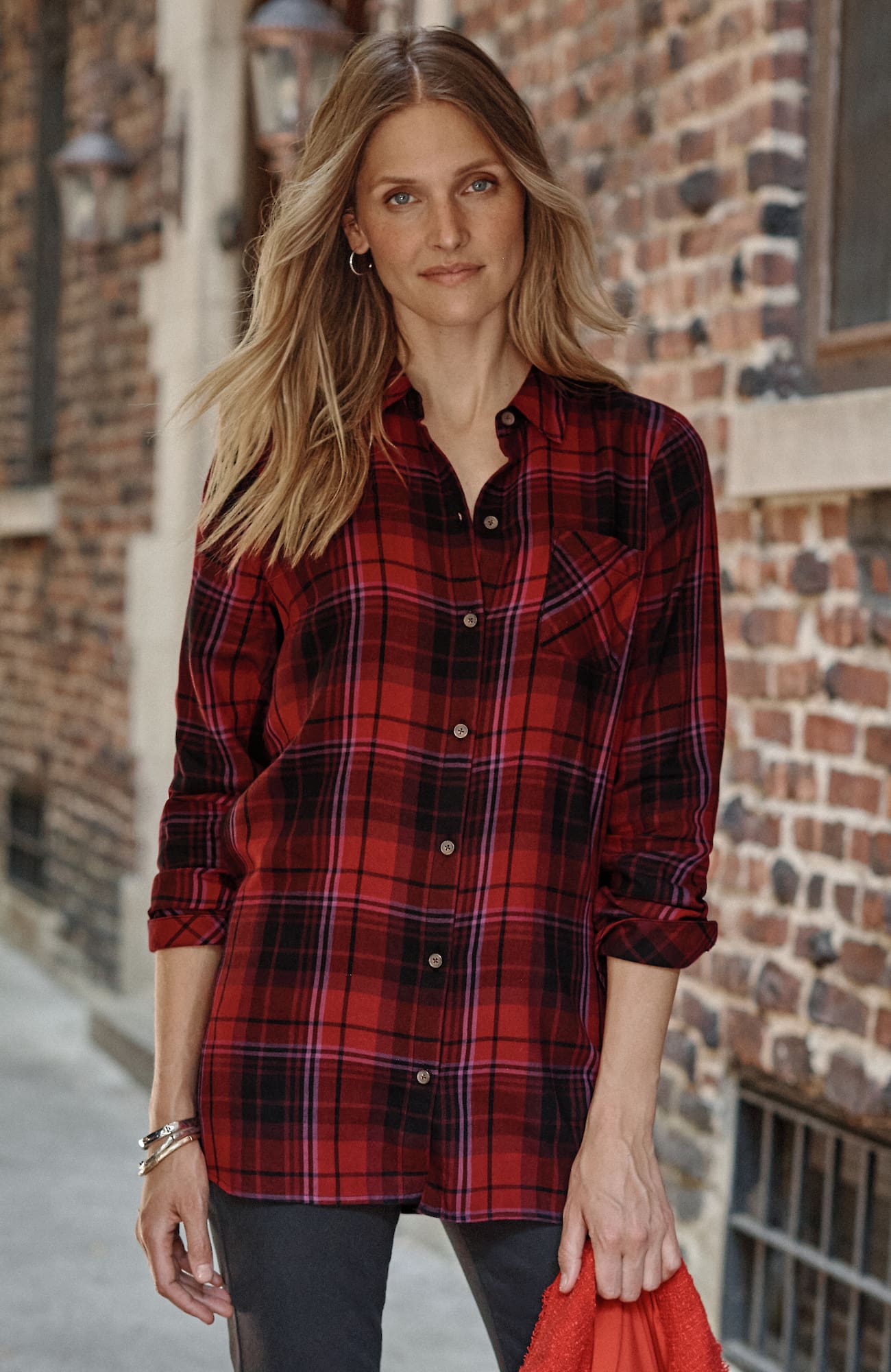 Jjill J.jill Soft Plaid Tunic In Scarlet Multi