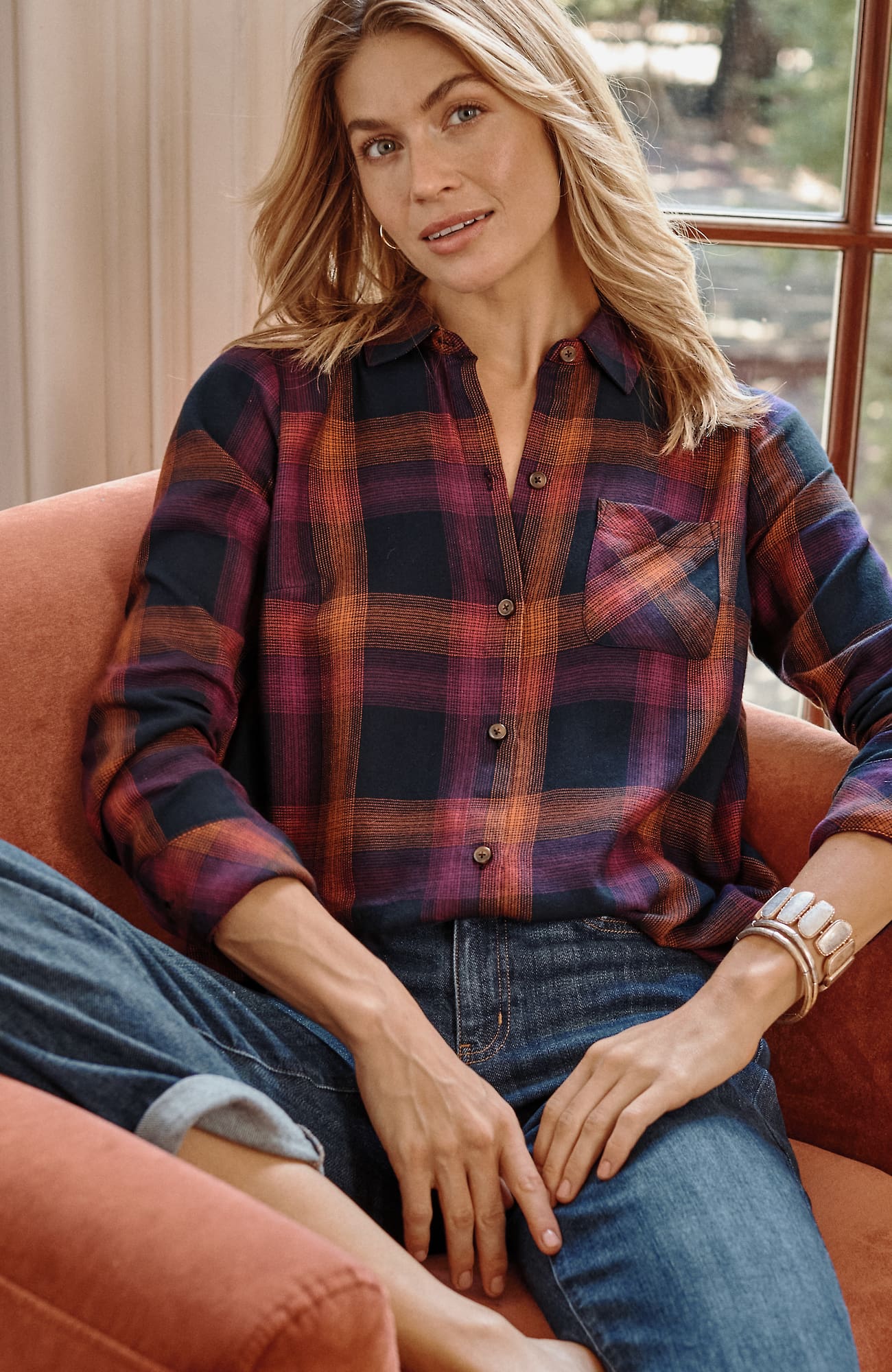 Jjill J.jill Soft Plaid Tunic In Navy Blue Multi