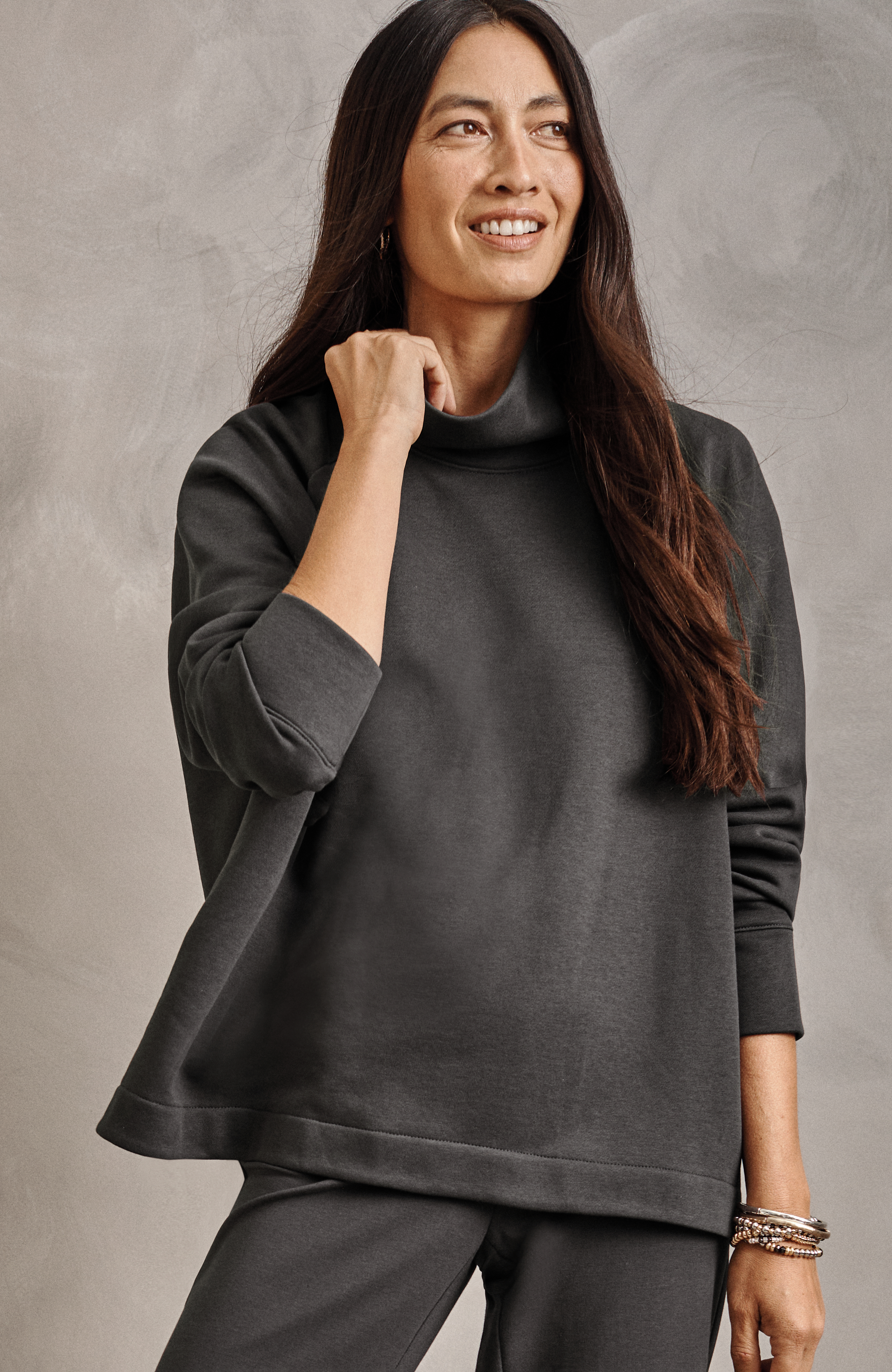 Pure Jill Fleece Stepped-Hem Top