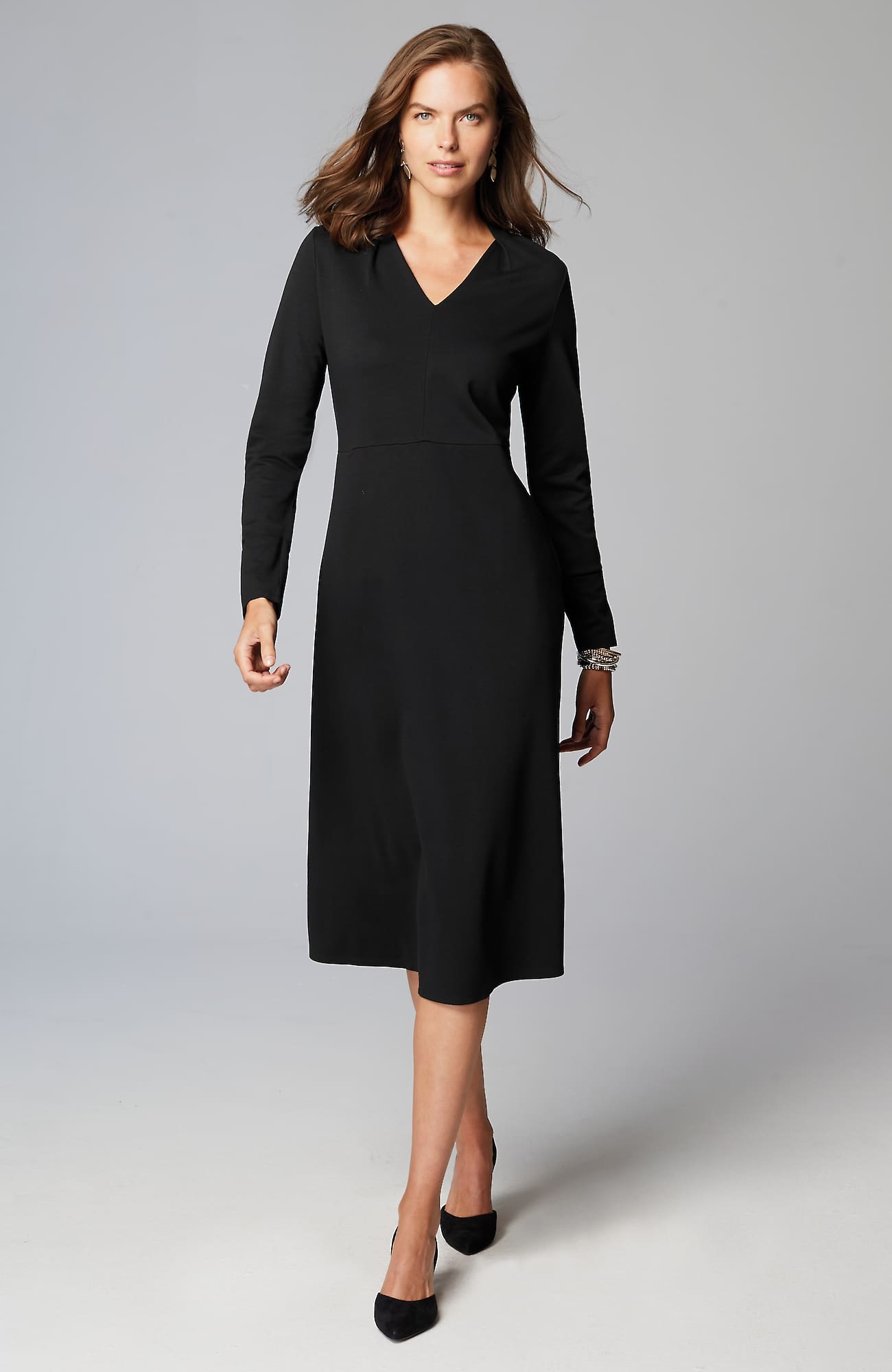 Jjill J.jill Wearever Double-face Jersey Fit-and-flare Dress In Black