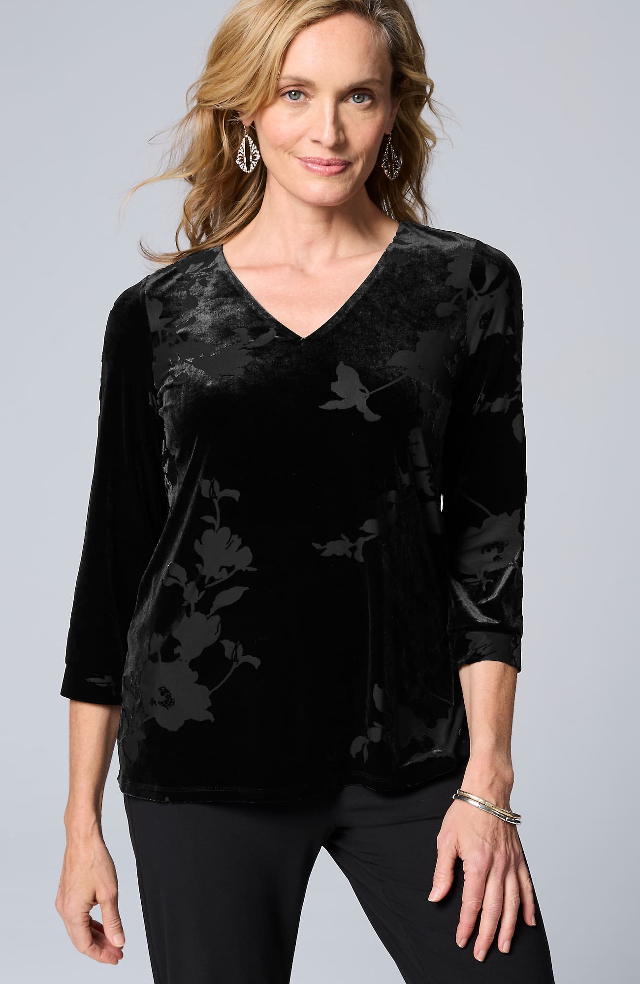 Jjill J.jill Wearever Velvet Burnout Top In Black Nouveau Vines