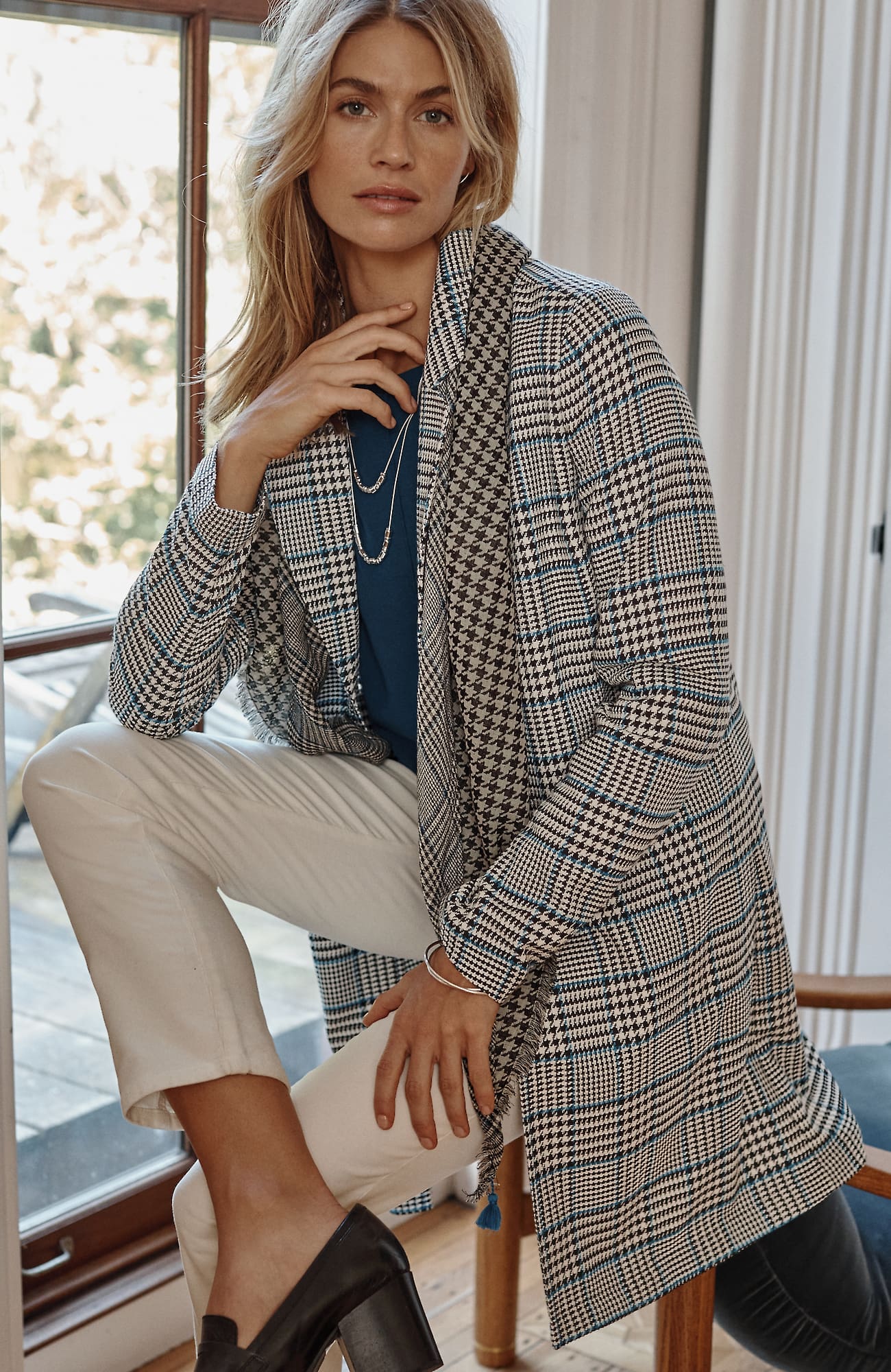 Jjill J.jill Long Plaid Duster Jacket In Barley Multi