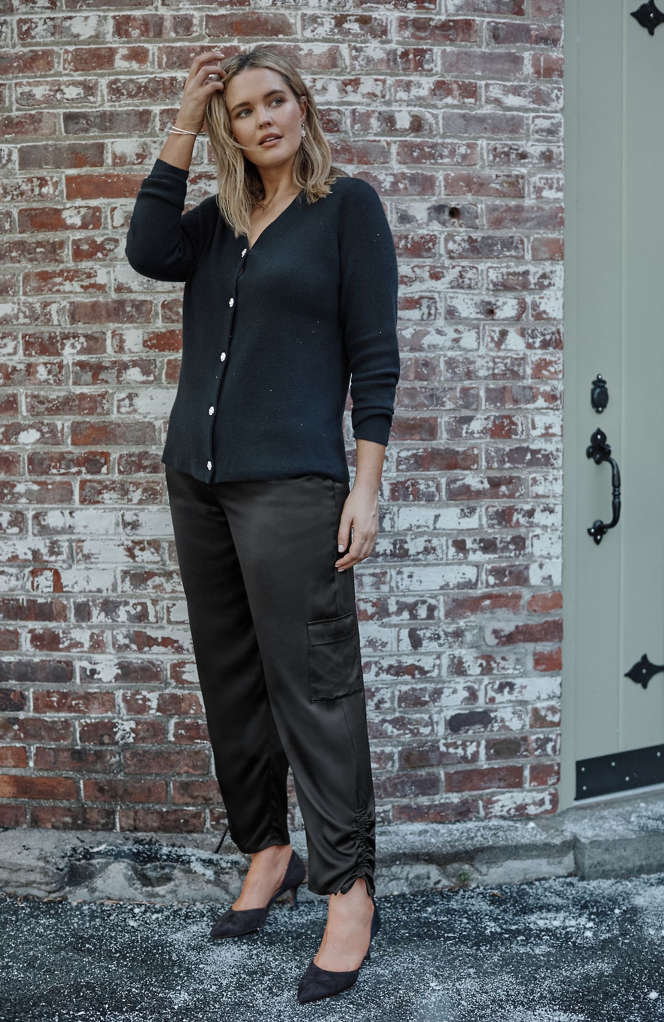 Jjill J.jill Straight-leg Satin Cargo Pants In Obsidian